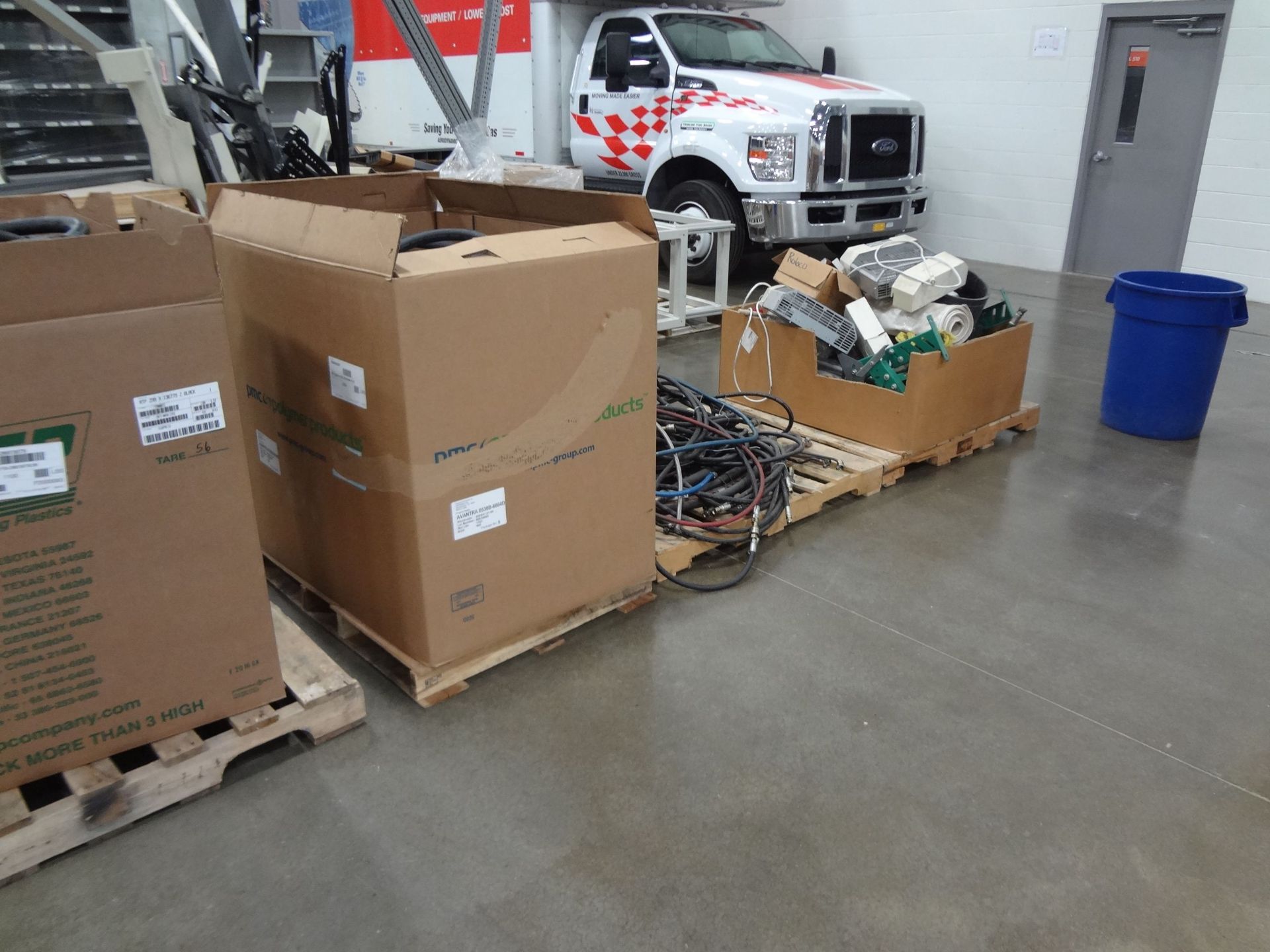 (LOT) (9) PALLETS MISCELLANEOUS EQUIPMENT INCLUDING HOSE, AV EQUIPMENT AND CONVEYOR PARTS - Image 2 of 3