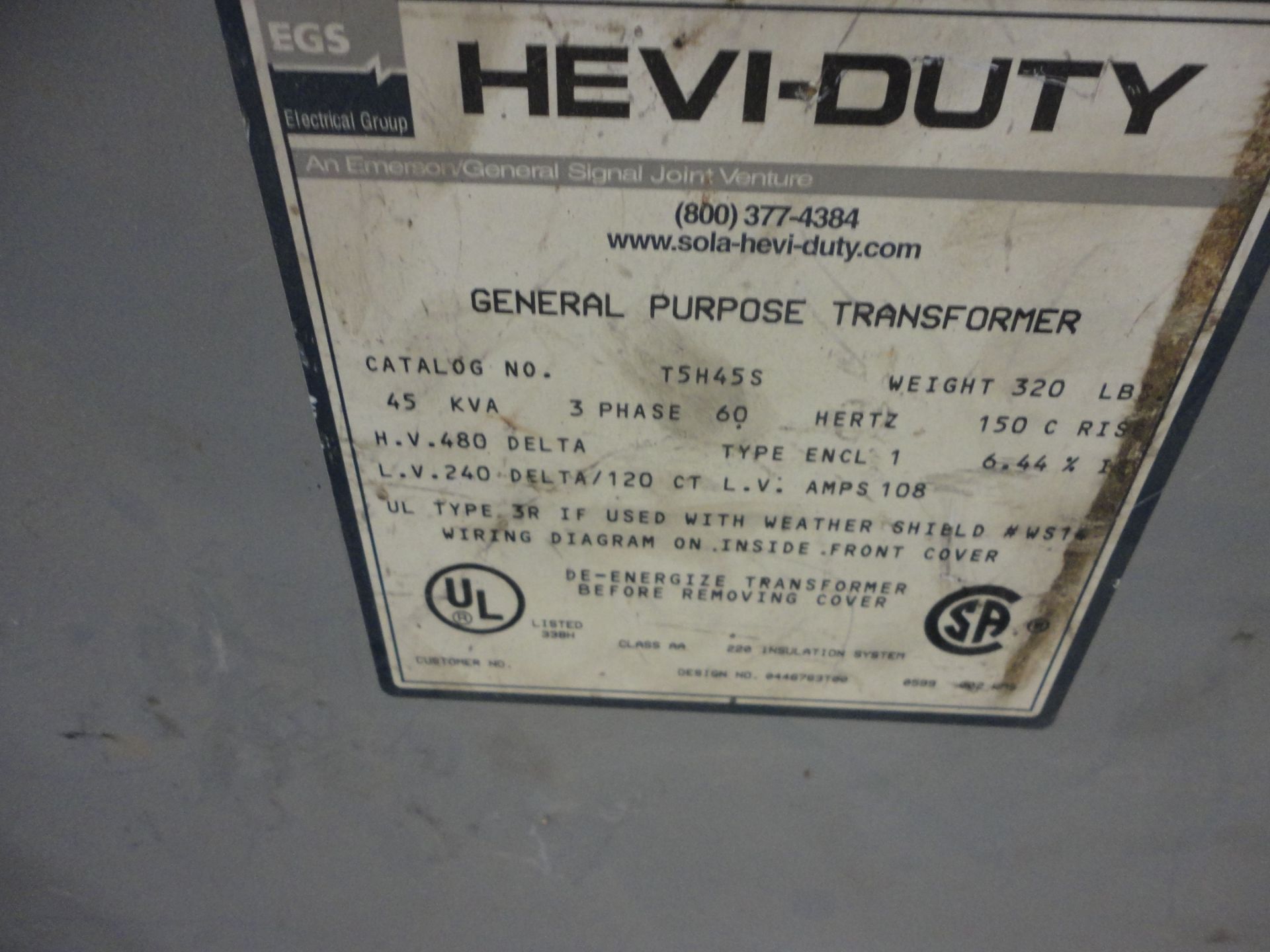 45 KVA EGS GENERAL PURPOSE TRANSFORMER - Image 2 of 2