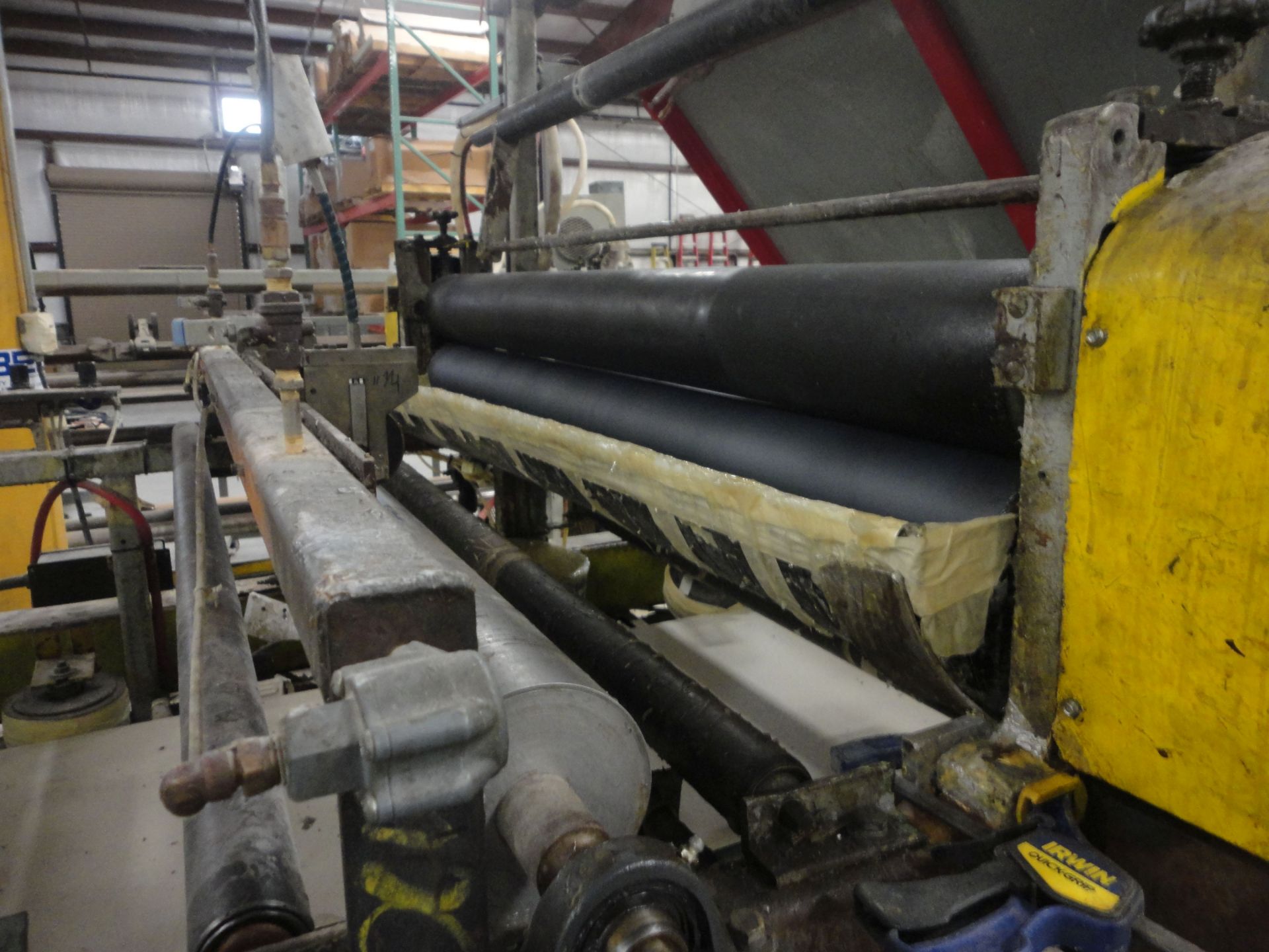 60" WIDE VINYL TO PANEL APPLICATION MACHINE ENTRY PINCH ROLLS, OVERHEAD VINYL ROLL FEED TO GLUE - Image 9 of 22