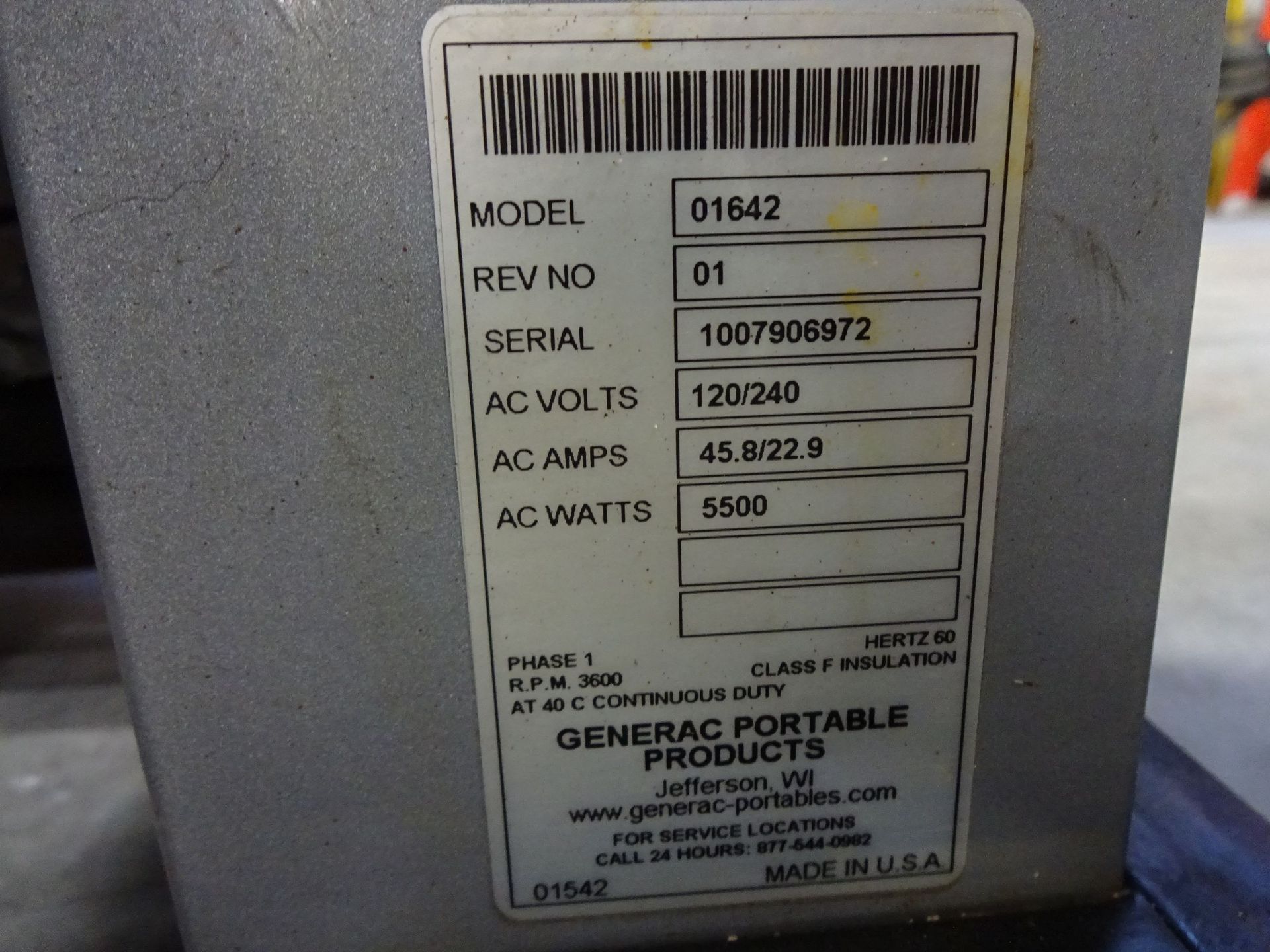 5,500 WATT GENERAC MODEL 01642 STORM-PLUS 10 HP GAS PORTABLE GENERATOR - Image 2 of 2