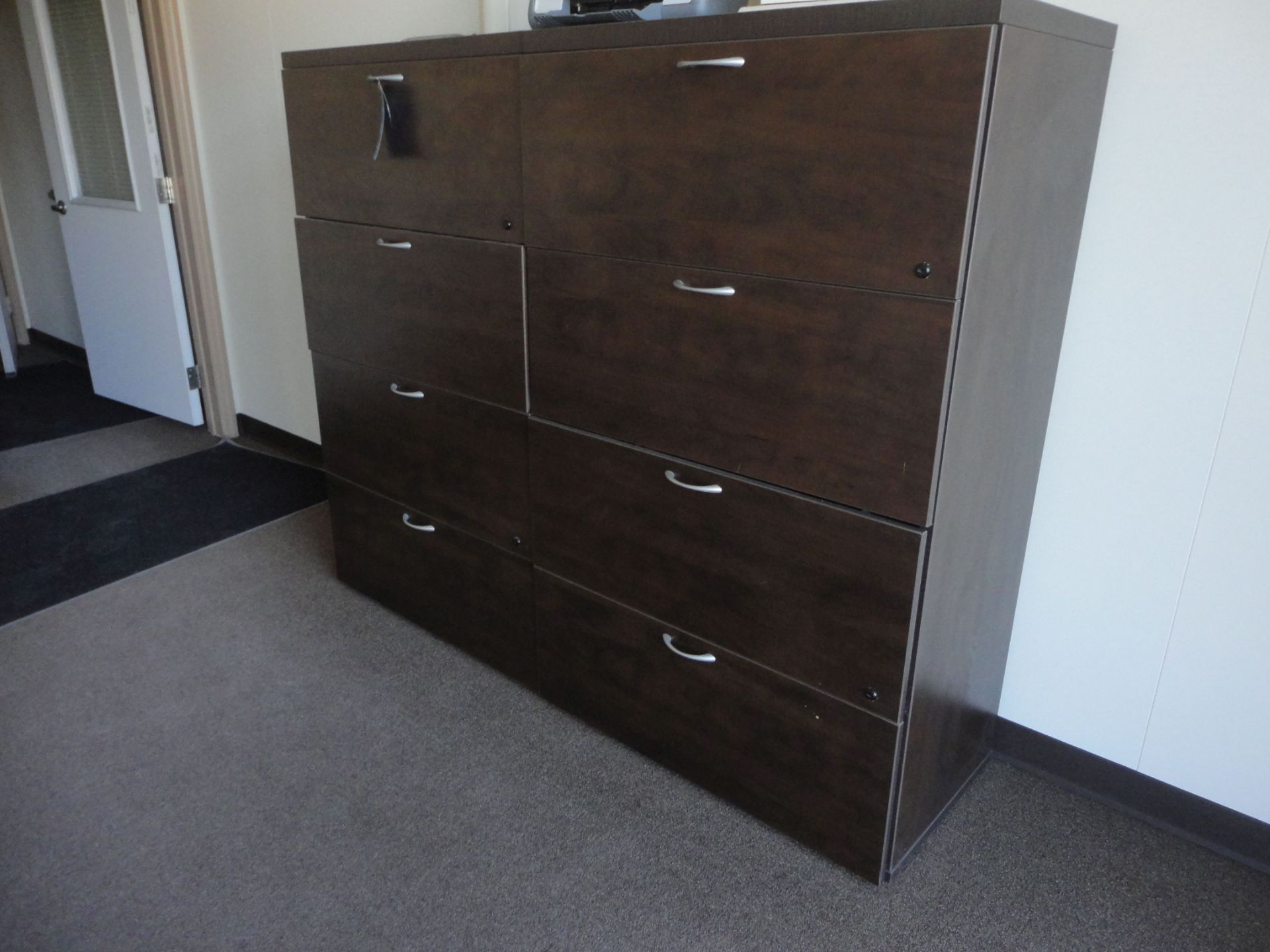 FOUR-DRAWER WOOD FILE CABINETS WITH TWO-DOOR STORAGE CABINET