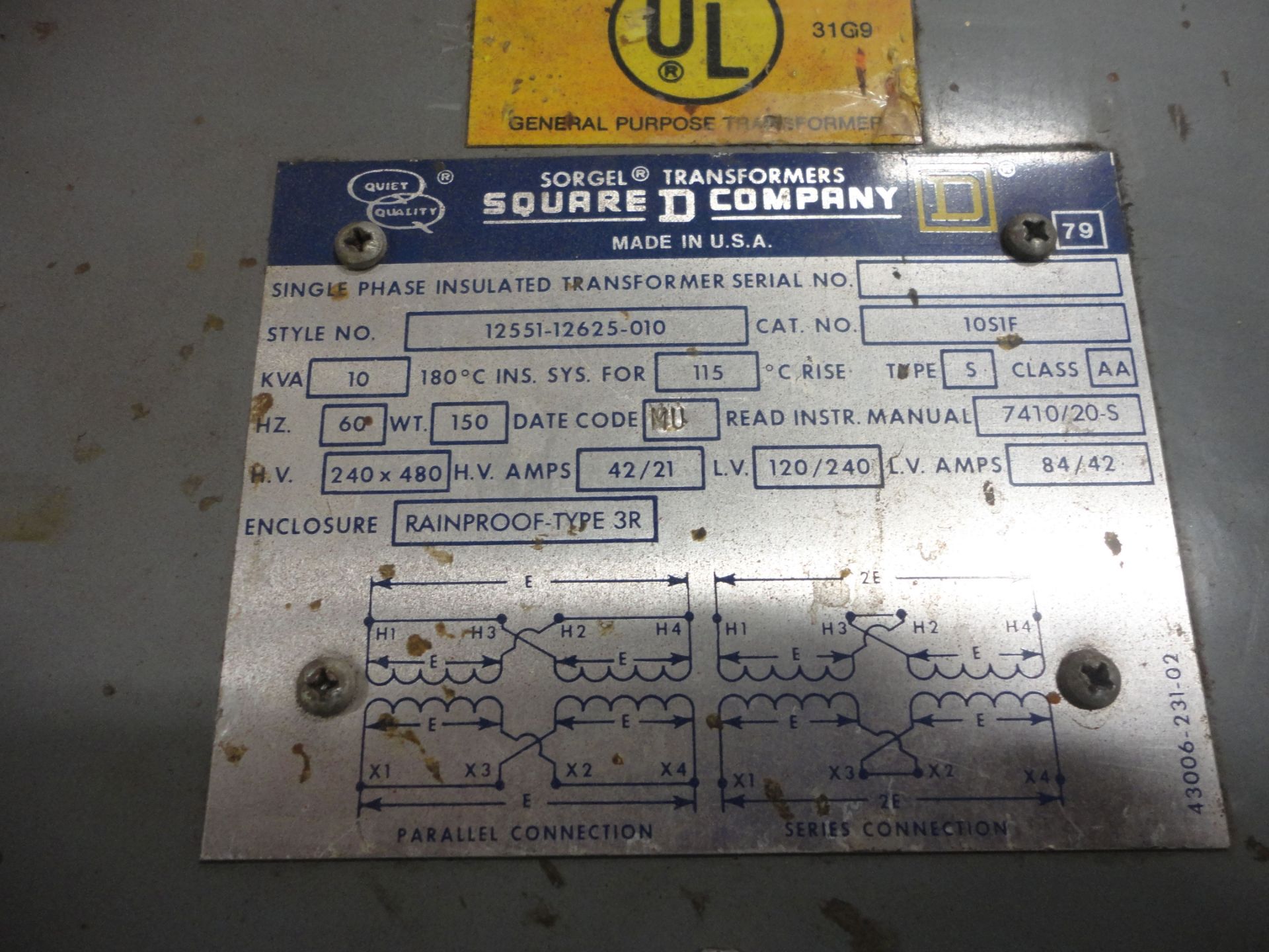 15 KVA EGS GENERAL PURPOSE TRANFORMER WITH 10 KVA SQUARE D TRANSFORMER - Image 3 of 3