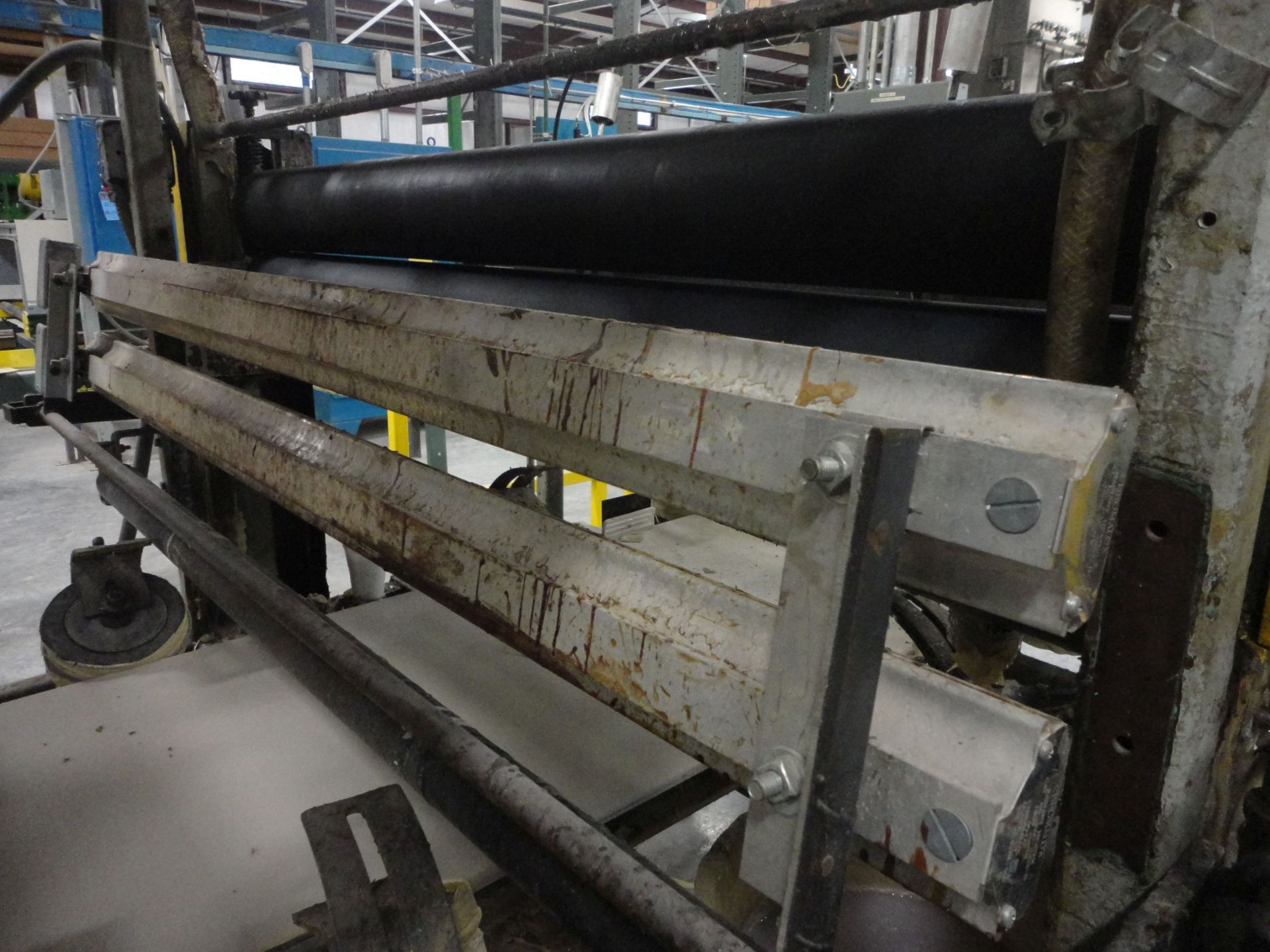 60" WIDE VINYL TO PANEL APPLICATION MACHINE ENTRY PINCH ROLLS, OVERHEAD VINYL ROLL FEED TO GLUE - Image 16 of 22