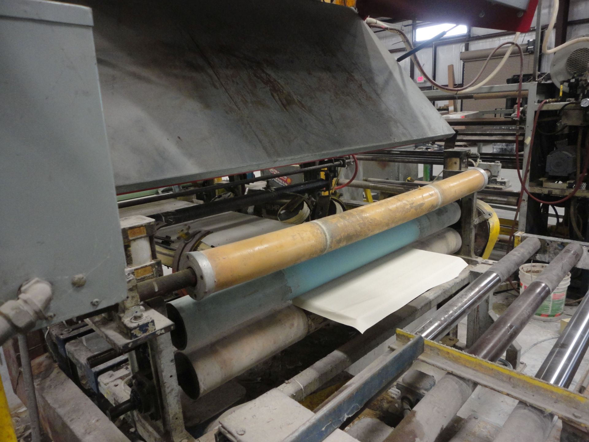 60" WIDE VINYL TO PANEL APPLICATION MACHINE ENTRY PINCH ROLLS, OVERHEAD VINYL ROLL FEED TO GLUE - Image 7 of 22