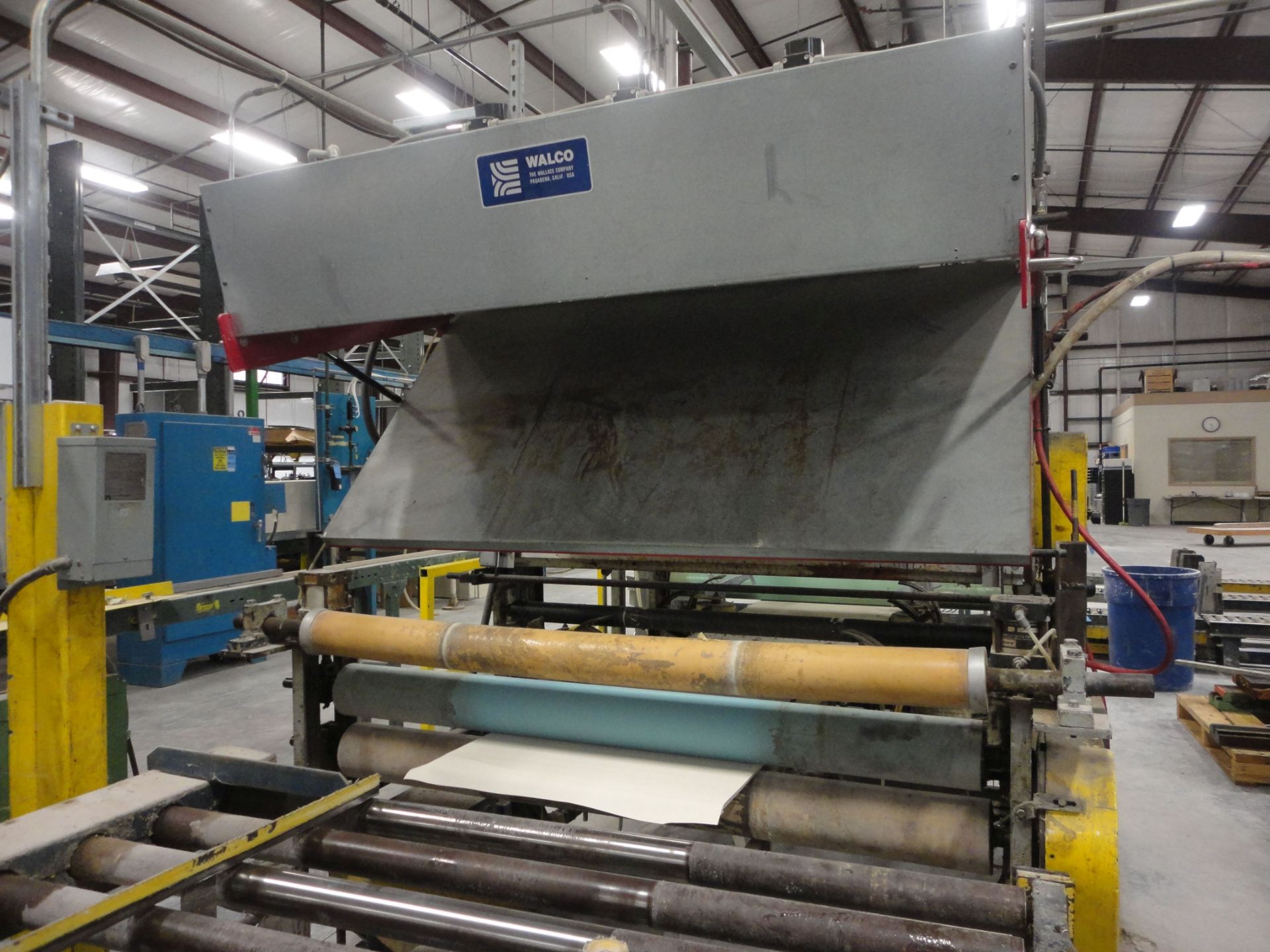 60" WIDE VINYL TO PANEL APPLICATION MACHINE ENTRY PINCH ROLLS, OVERHEAD VINYL ROLL FEED TO GLUE - Image 2 of 22