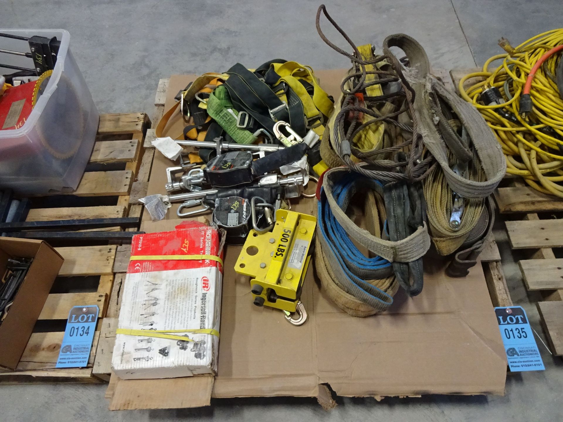 SKID MISCELLANEOUS LIFTING SLINGS, CARGO STRAPS, SAFETY HARNESS, TOOL BALANCERS AND TROLLEYS