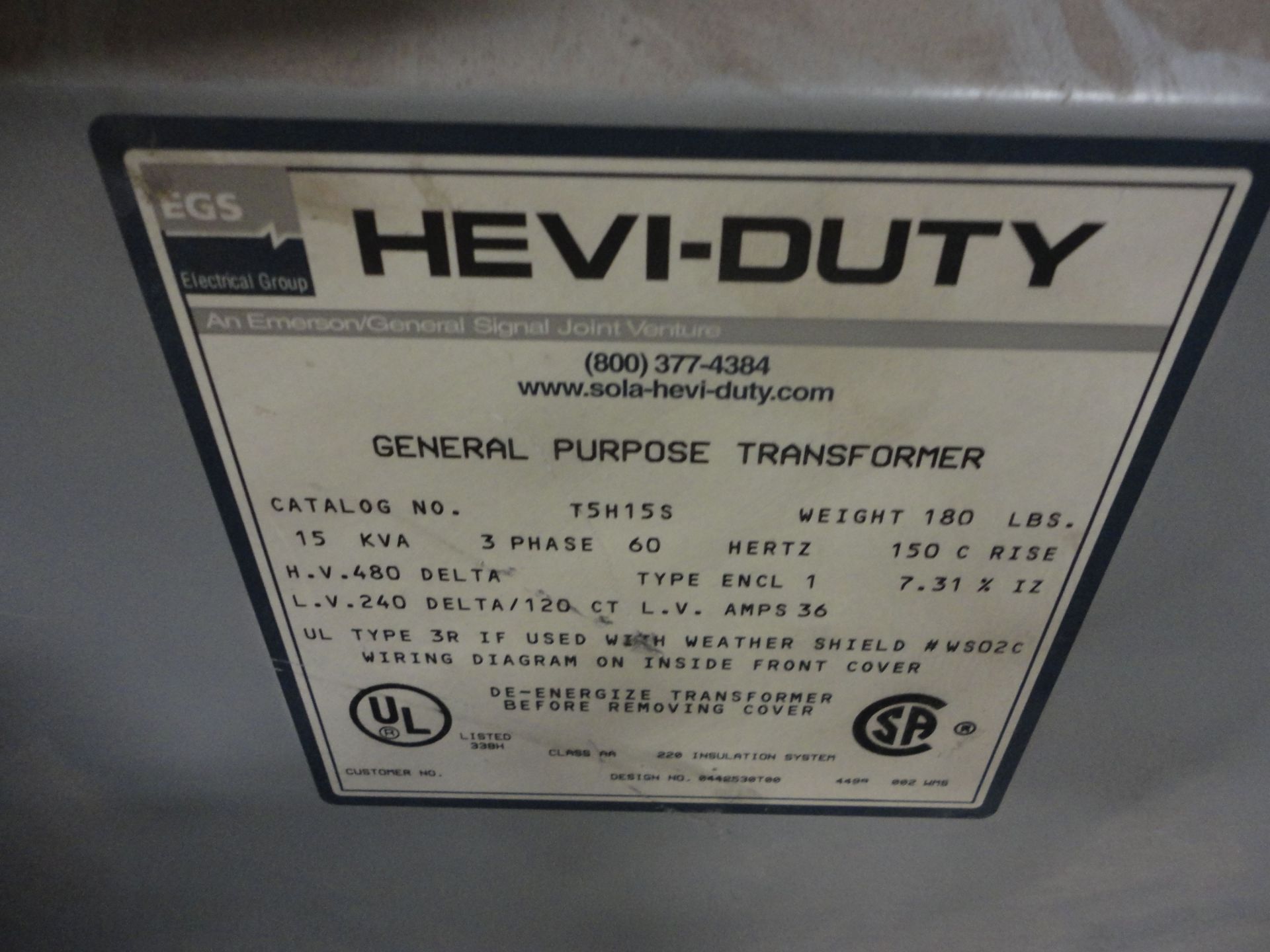 15 KVA EGS GENERAL PURPOSE TRANFORMER WITH 10 KVA SQUARE D TRANSFORMER - Image 2 of 3