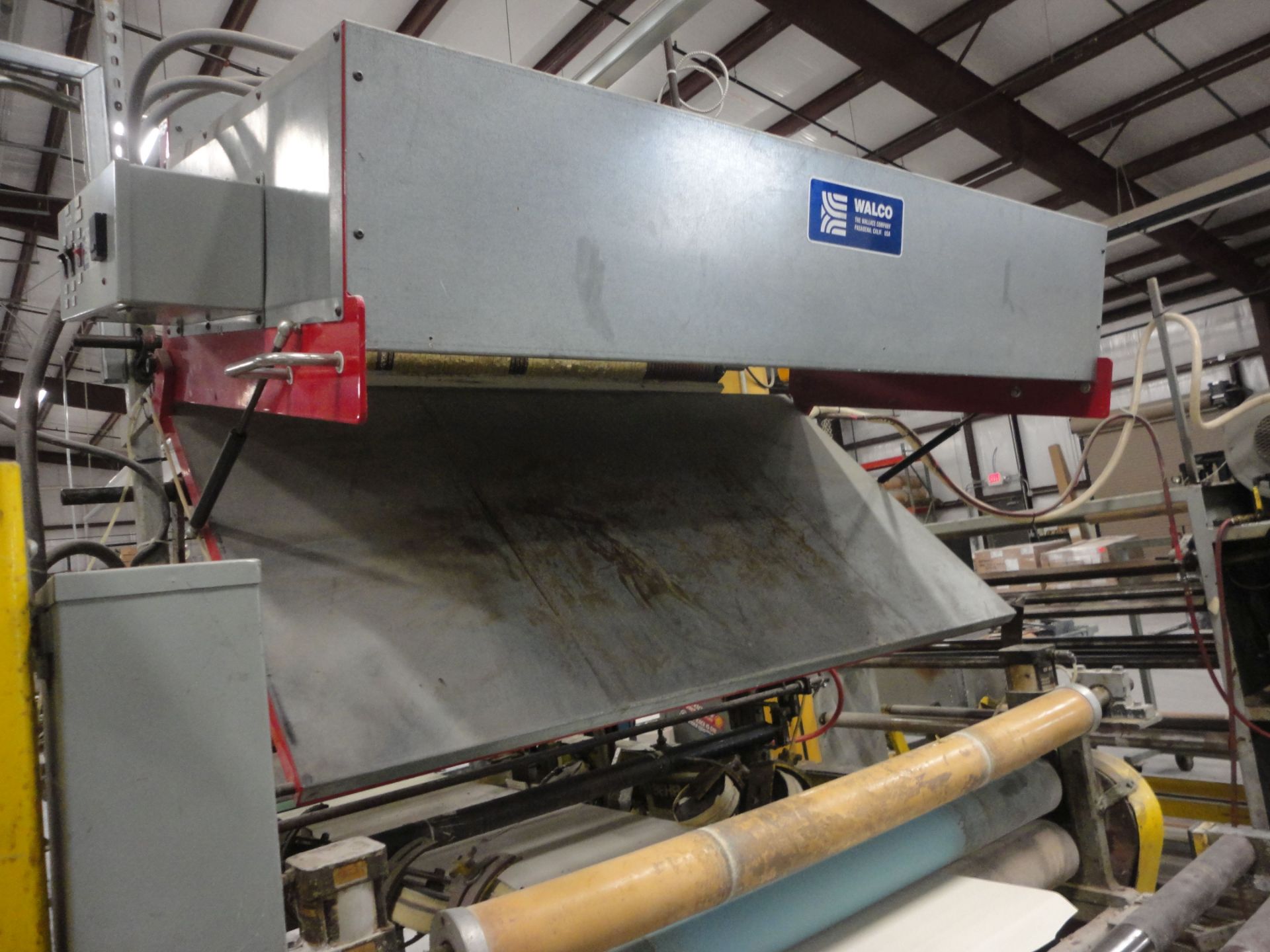 60" WIDE VINYL TO PANEL APPLICATION MACHINE ENTRY PINCH ROLLS, OVERHEAD VINYL ROLL FEED TO GLUE - Image 8 of 22