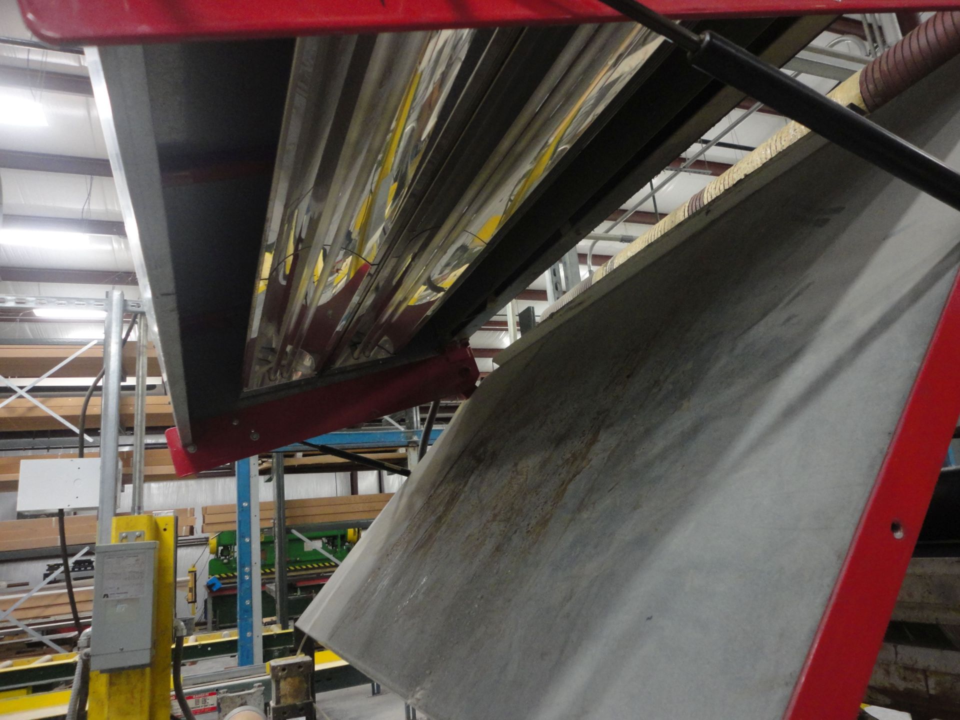 60" WIDE VINYL TO PANEL APPLICATION MACHINE ENTRY PINCH ROLLS, OVERHEAD VINYL ROLL FEED TO GLUE - Image 17 of 22