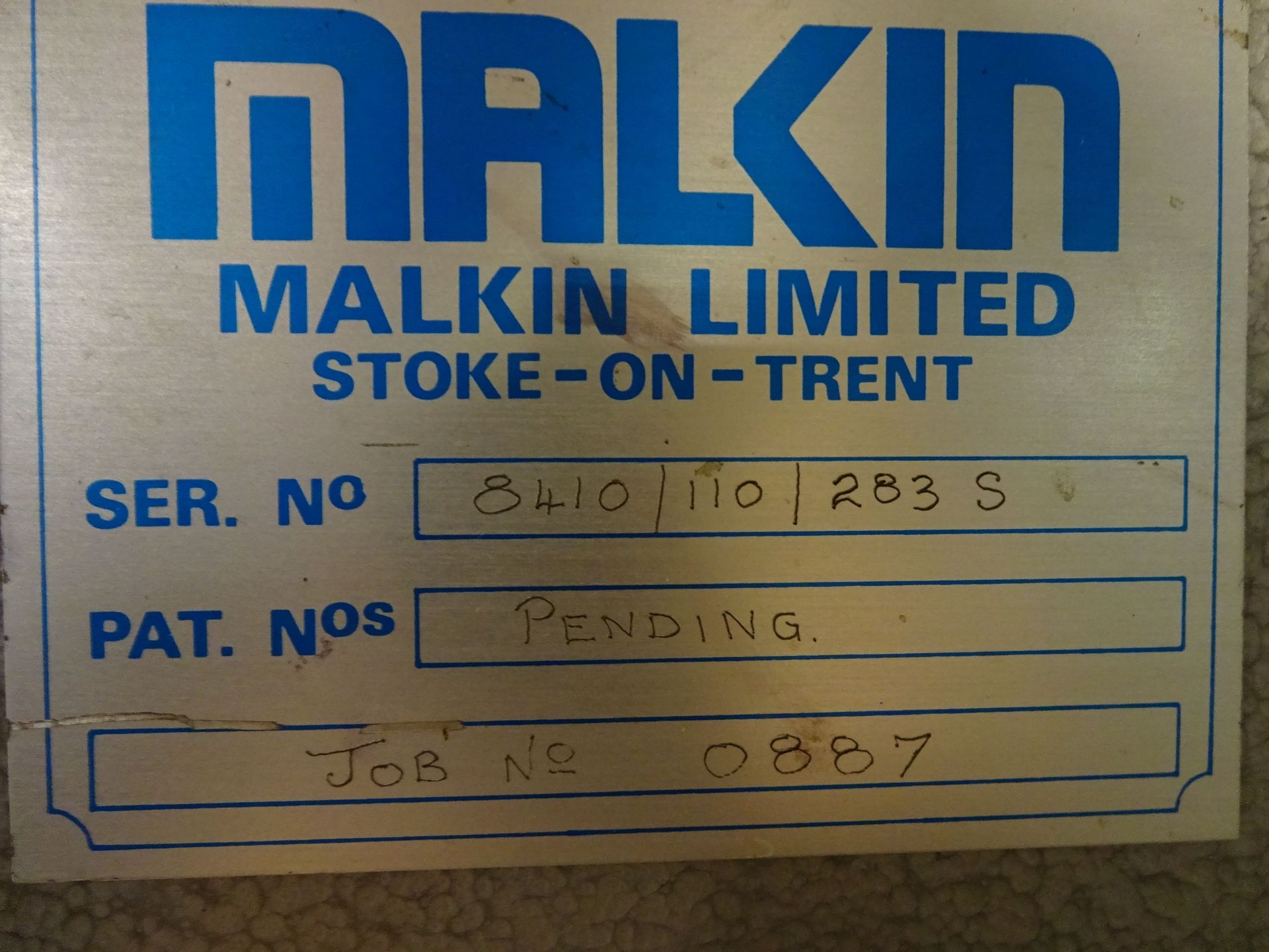 MALKIN JOB NO. 0887 GUILD PLATE APPLICATOR; S/N 8410/110/2835 - Image 6 of 6