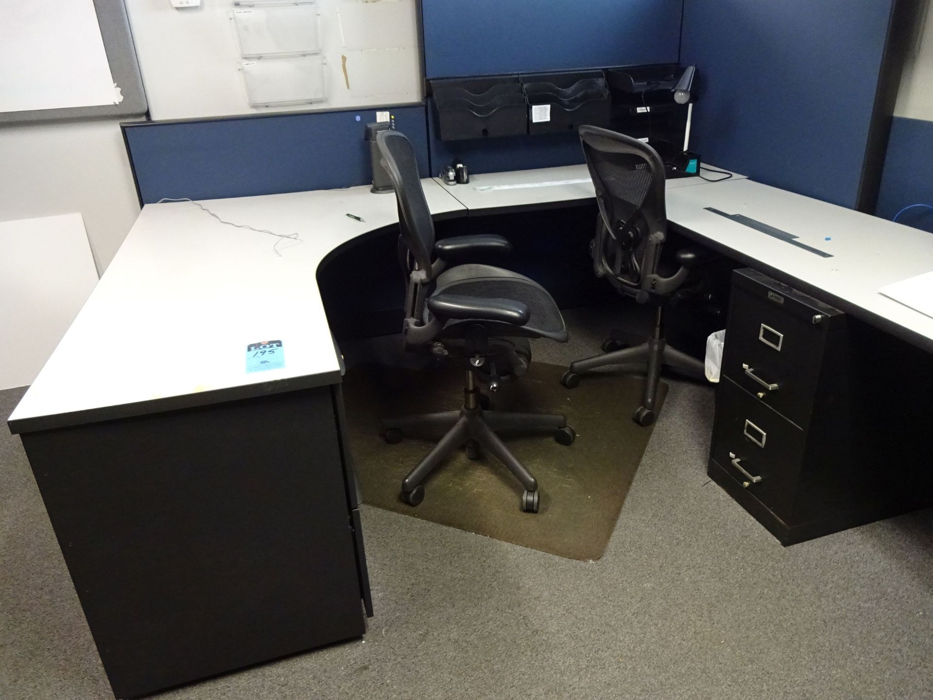 (LOT) MODULAR OFFICE FURNITURE, CHAIRS AND LETTER FILE - PUT PAPERWORK IN TRASH CONTAINERS - Image 2 of 3