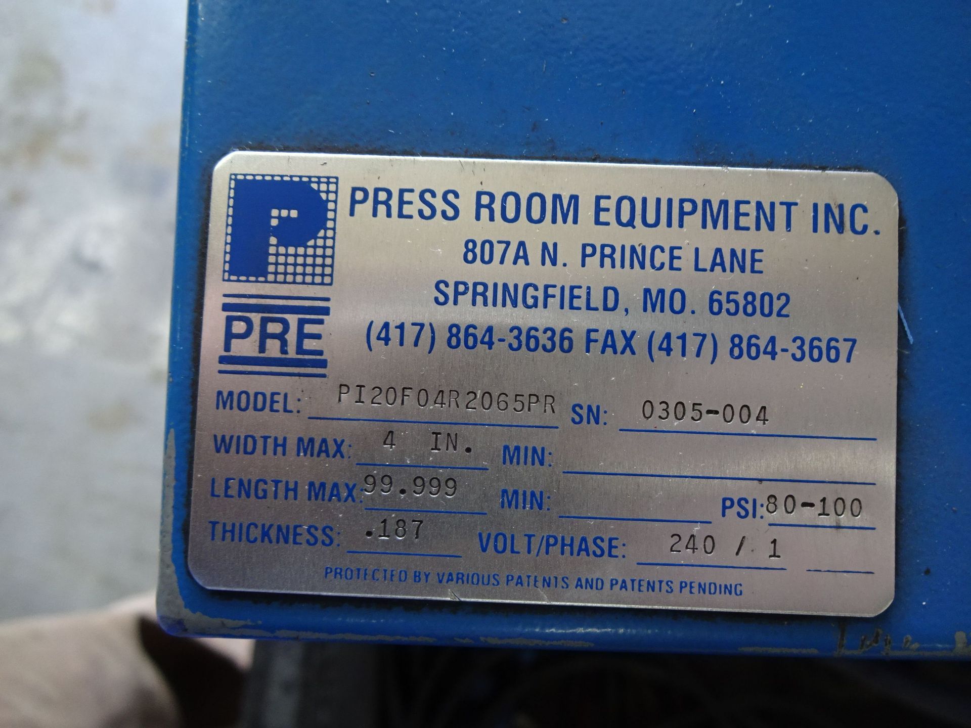 8" PRESS ROOM EQUIPMENT CO. (PRE) MODEL P120F04R2065PRF SERVO FEED; S/N 0305-004, W/ PRE CONTROL, 4" - Image 6 of 6