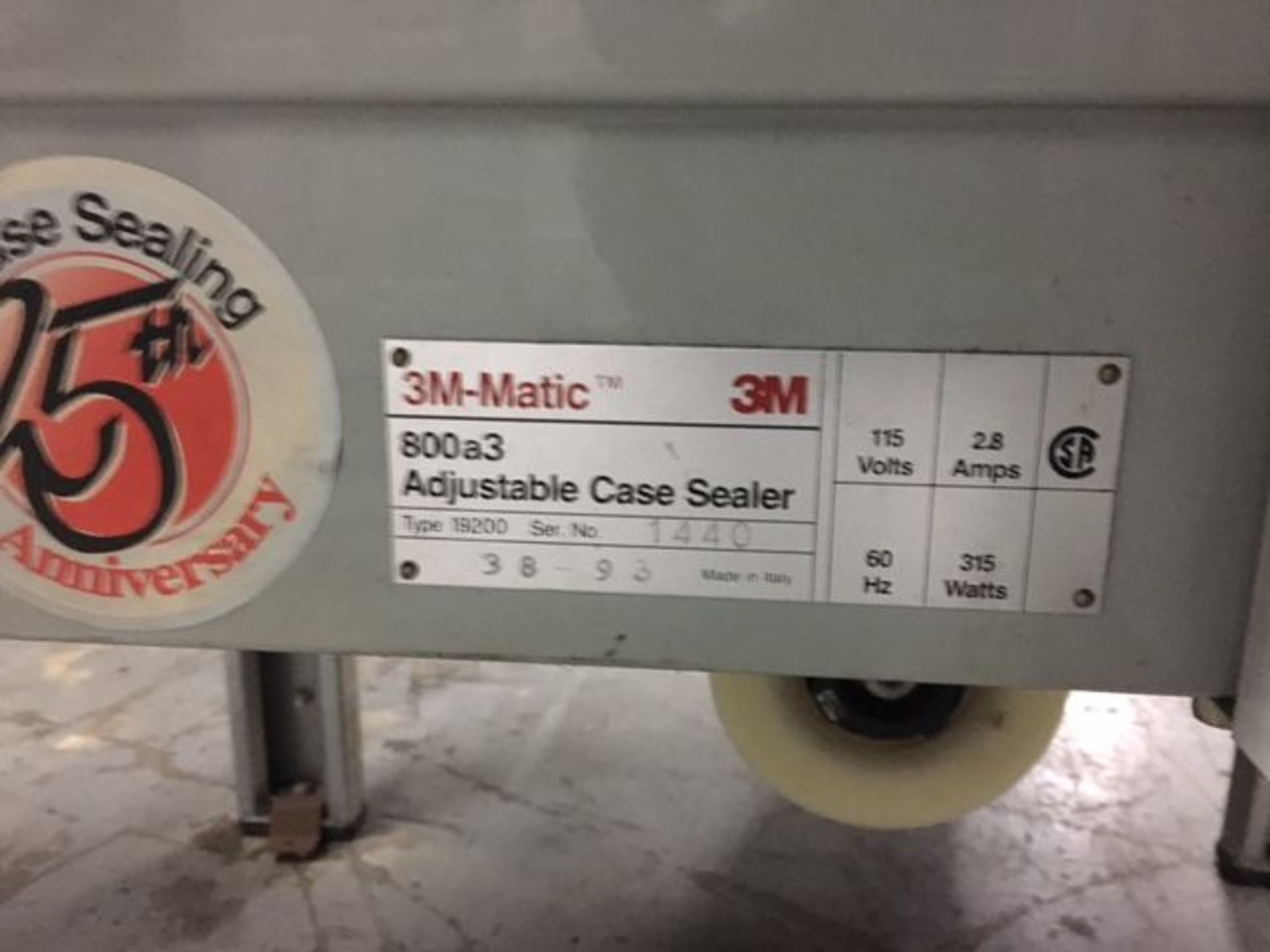 3M-MATIC TYPE 19200-800-3 ADJUSTABLE CASE SEALER; S/N 1440 - LOCATED AT 6600 STOCKTON ROAD, - Image 2 of 4