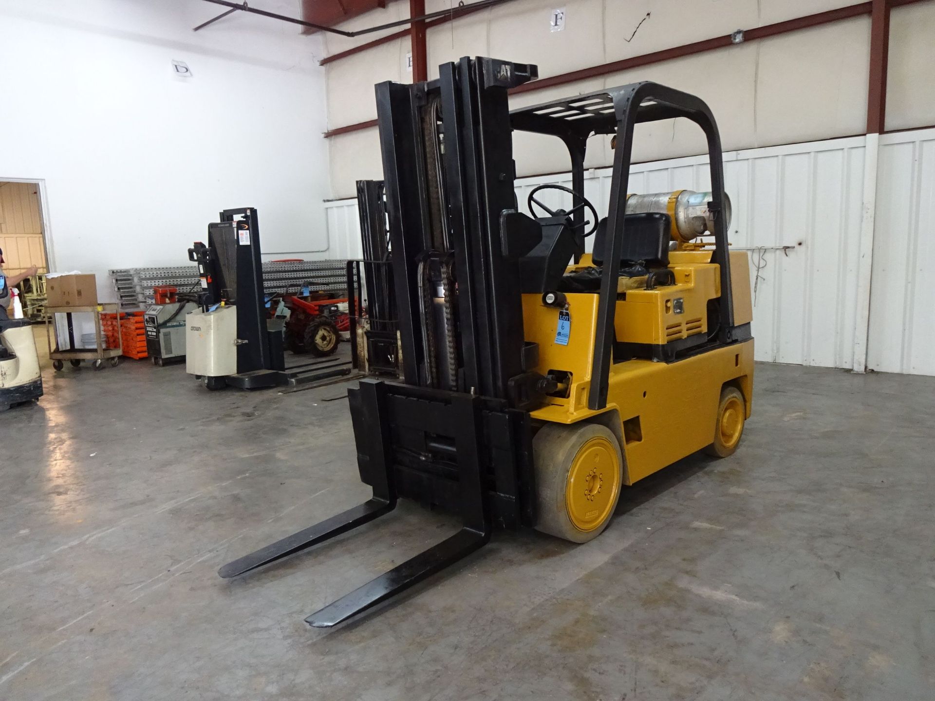 8,000 LB. CATERPILLAR MODEL T80D SOLID TIRE LP GAS LIFT TRUCK; S/N 5KB02549 (14,776 HOURS), 3-