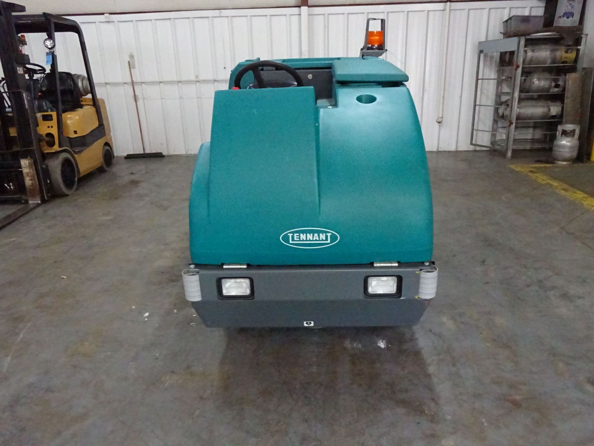 TENNANT MODEL 7300 ELECTRIC SIT DOWN FLOOR SCRUBBER; S/N 7300-5076 (695 HOURS), W/ 36-VOLT CHARGER - - Image 2 of 13