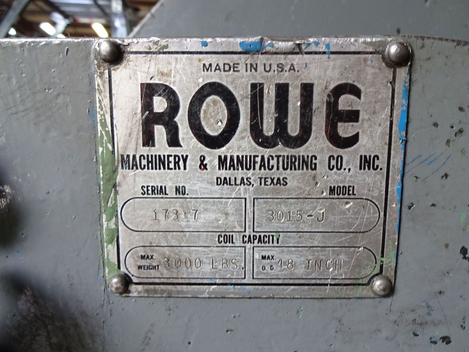 3,000 LB. ROWE MODEL 3015J COIL CRADLE; S/N 17317, MAX OD WIDTH 18" - LOCATED AT 6600 STOCKTON ROAD, - Image 7 of 7