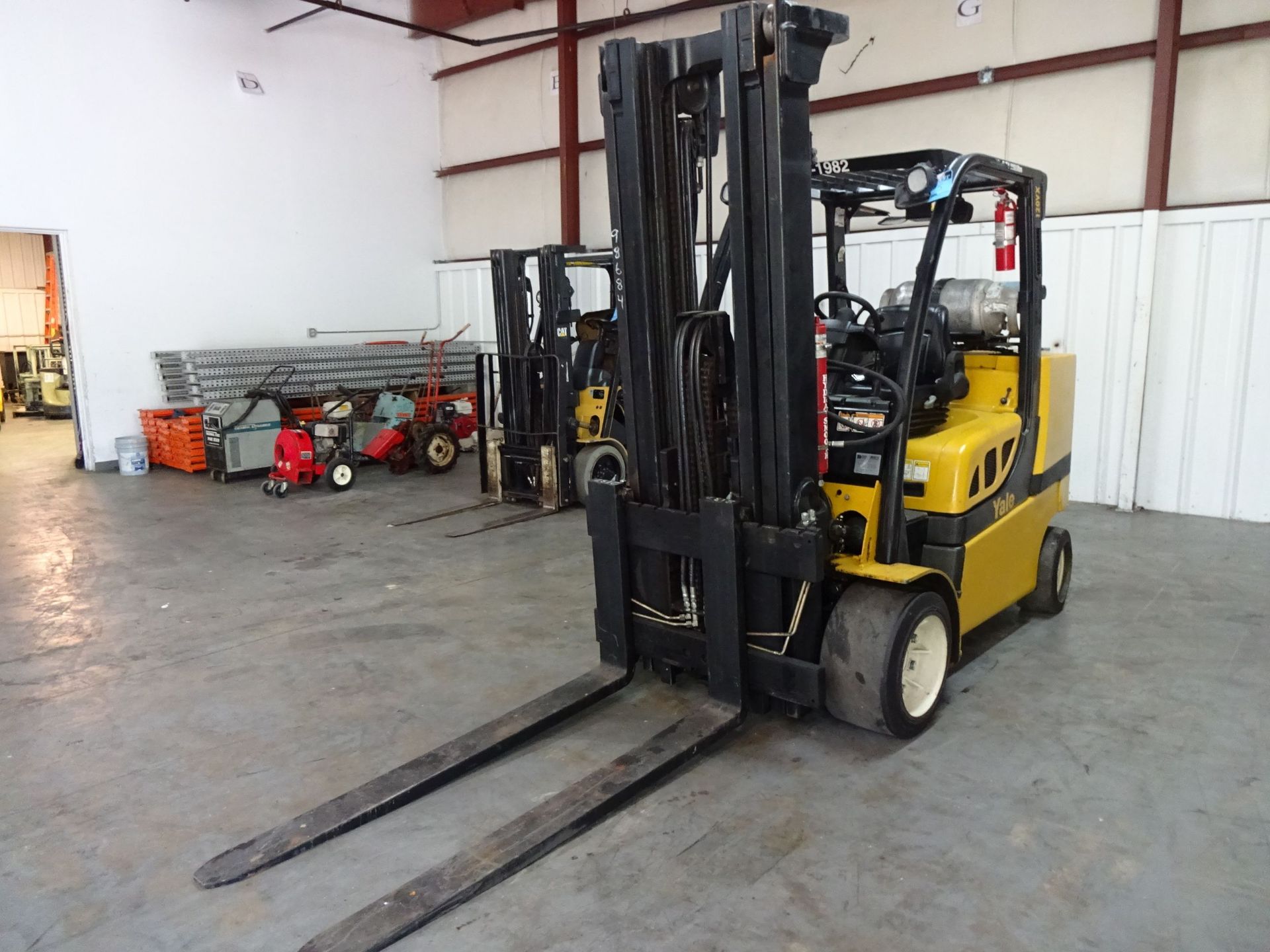 12,000 LB. YALE MODEL GLC120VXNGSE100 SOLID TIRE LP GAS LIFT TRUCK; S/N E818V04256K (8,876 HOURS),