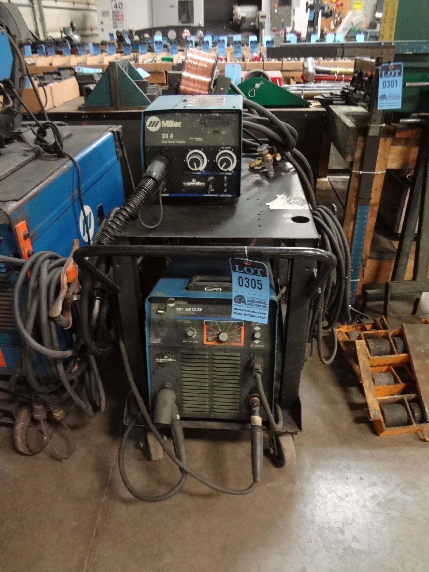 450 AMP MILLER XMT454 WELDER; S/N LH320129A, WITH MILLER 24A WIRE FEEDER