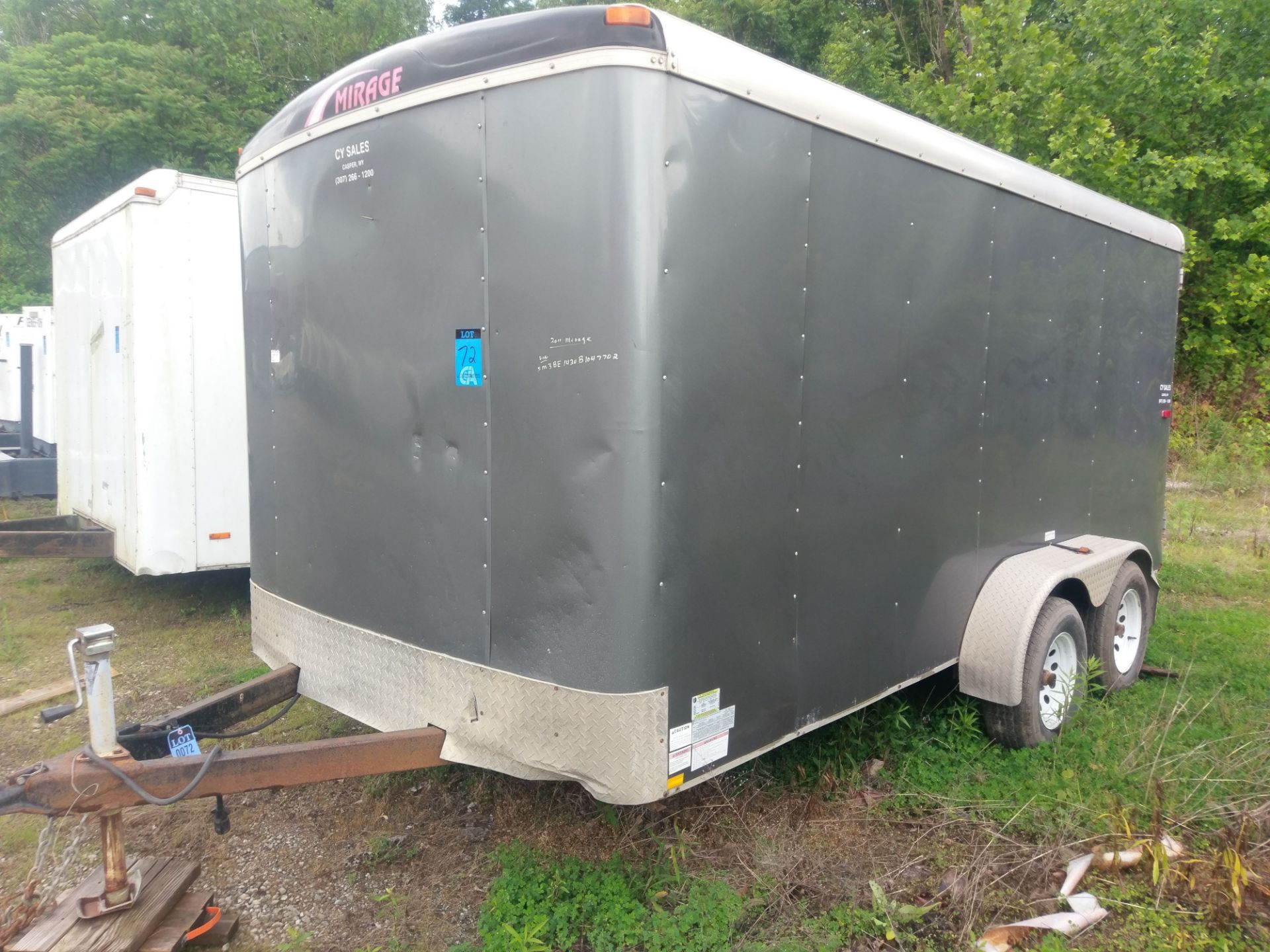 2011 MIRAGE TANDEM AXLE ENCLOSED TRAILER; VIN # 5M3BE1420B1047702, BALL HITCH, 7' X 15', DOUBLE REAR