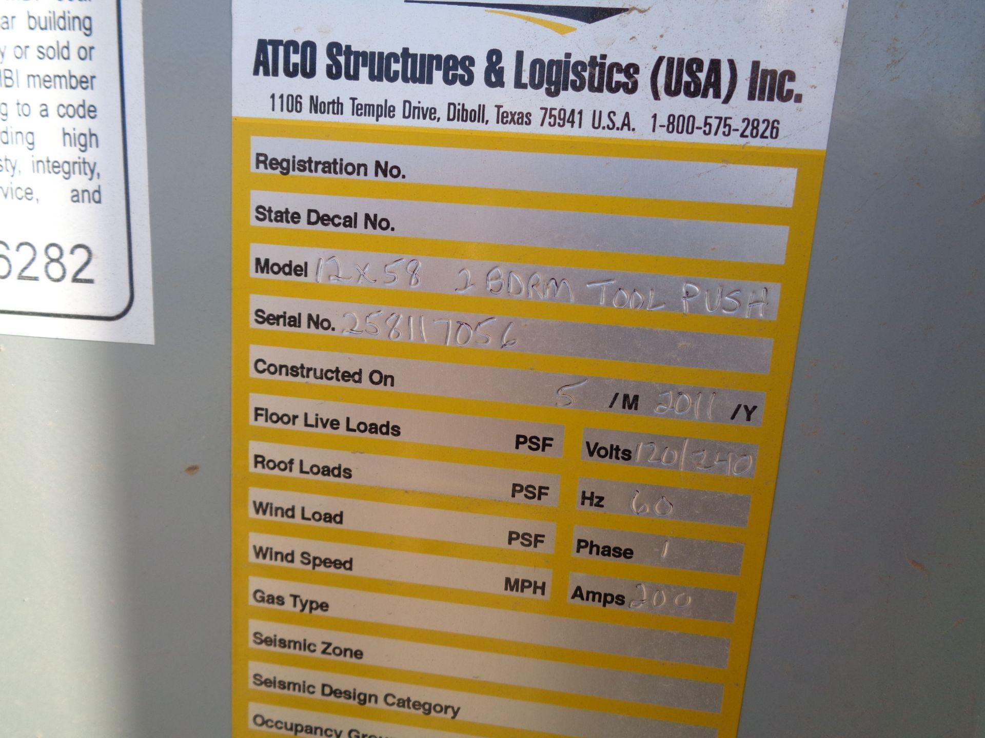 ATCO MODEL 12 X 58 TOOL PUSH ACCOMMODATION UNIT; BUILT 2011, S/N 258117056, (2) BEDROOMS, (1) FULL - Bild 7 aus 18