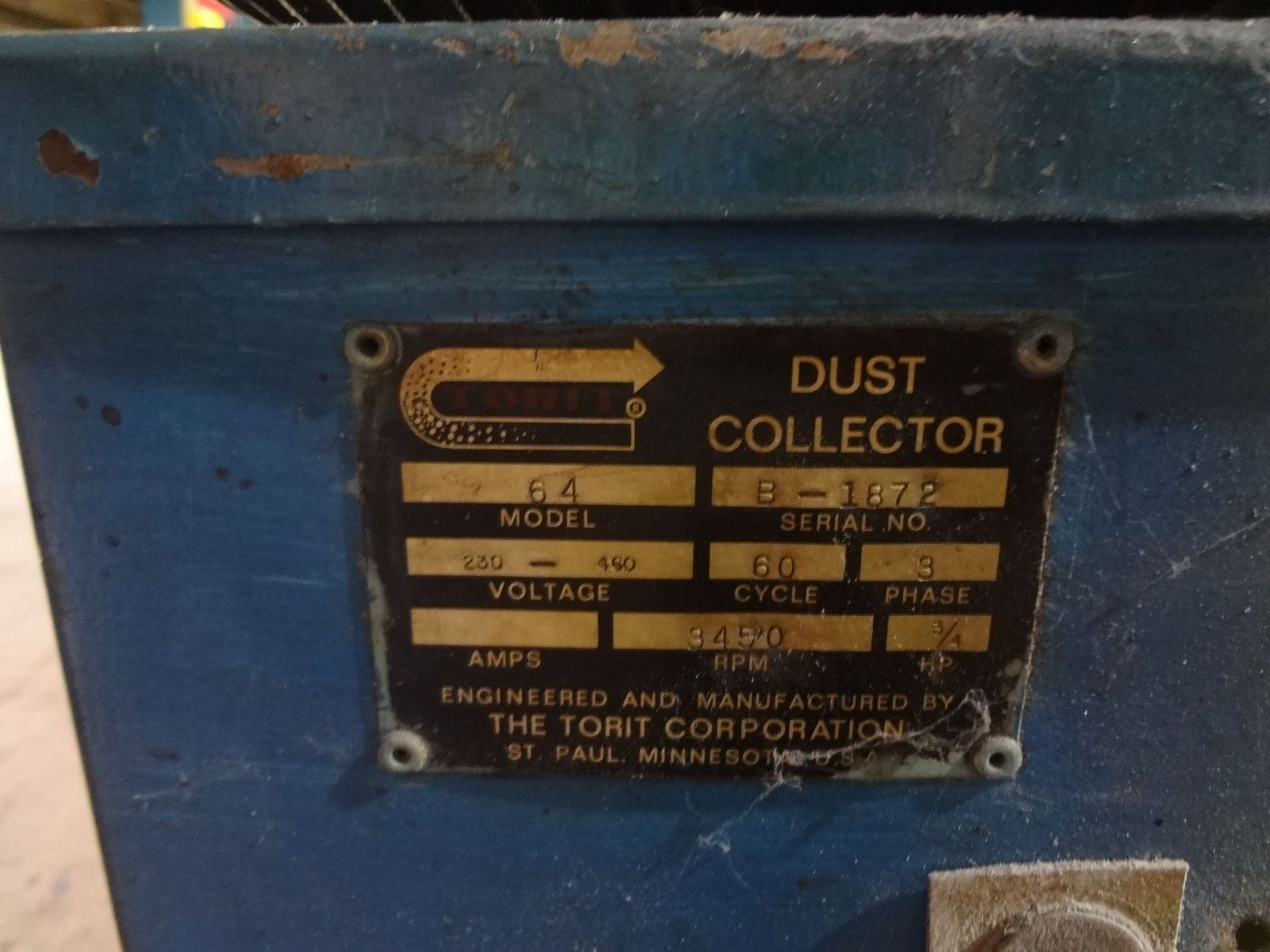 TORIT MODEL 64 DUST COLLECTOR; S/N B-1872 - Image 2 of 2