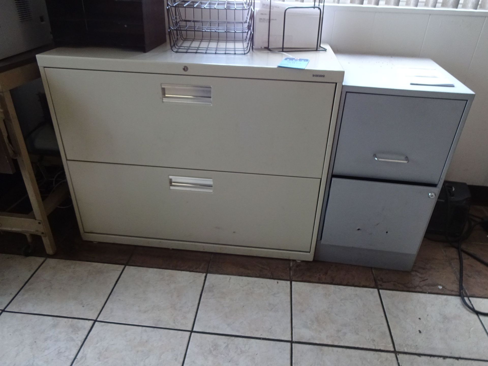 (LOT) WOOD DESK, (2) CABINETS, BROTHER INTELLIFAX 2840 FAX MACHINE - Image 2 of 2