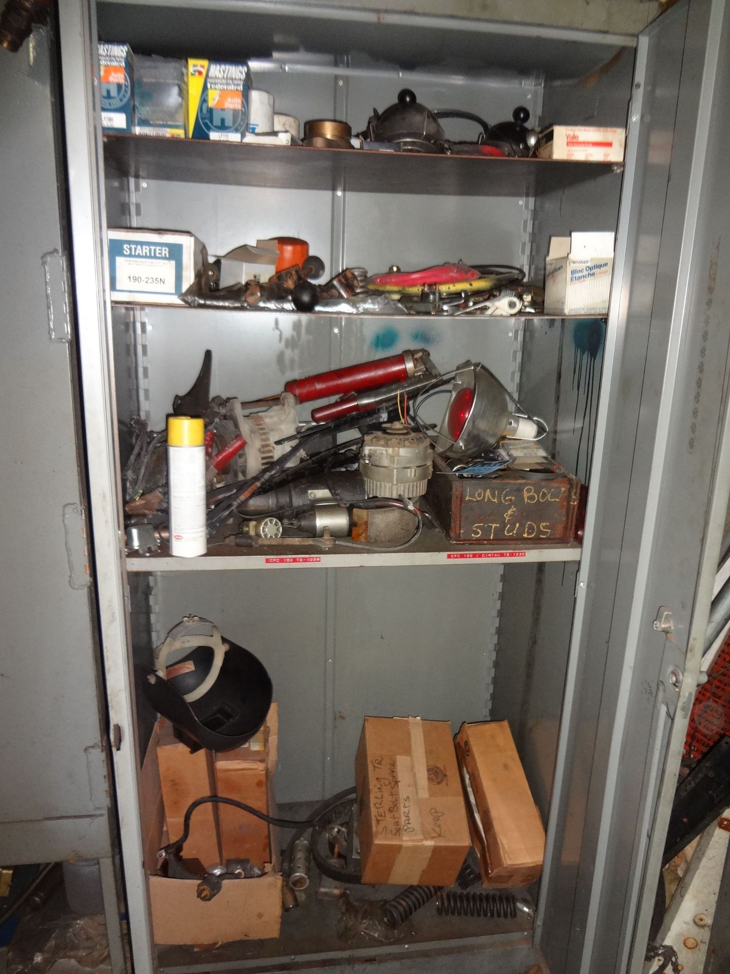 2-DOOR STEEL CABINET WITH CONTETNS INCLUDING LIFT TRUCK PARTS, MACHINE PARTS, FUSES, ELECTRICAL, - Image 2 of 8