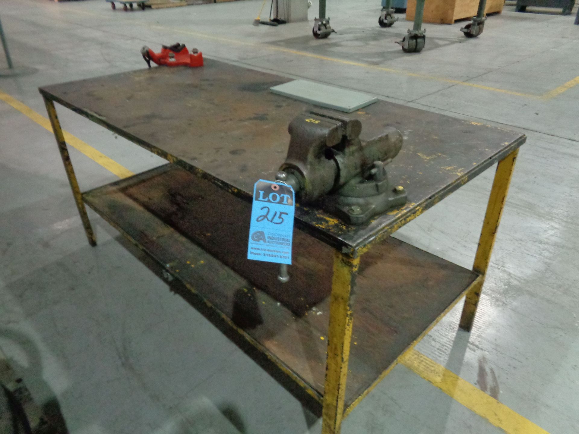 (LOT) STEEL BENCH WITH WILTON VISE AND RIDGID VISE