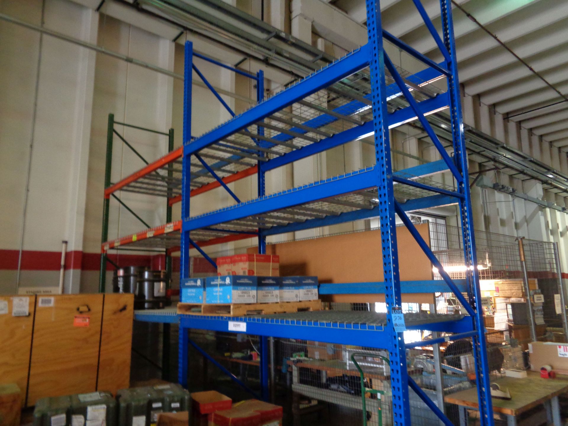 SECTIONS 48" X 108" X 16' HIGH PALLET RACK WITH DECKING **FLOOR BOLTS MUST BE CUT OFF**