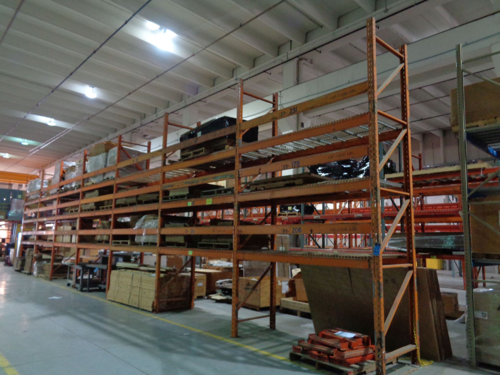 SECTIONS 42" X 108" X 16' HIGH PALLET RACK WITH WIRE DECKING, (6) SHELVES, 6" WIDE STEP BEAMS