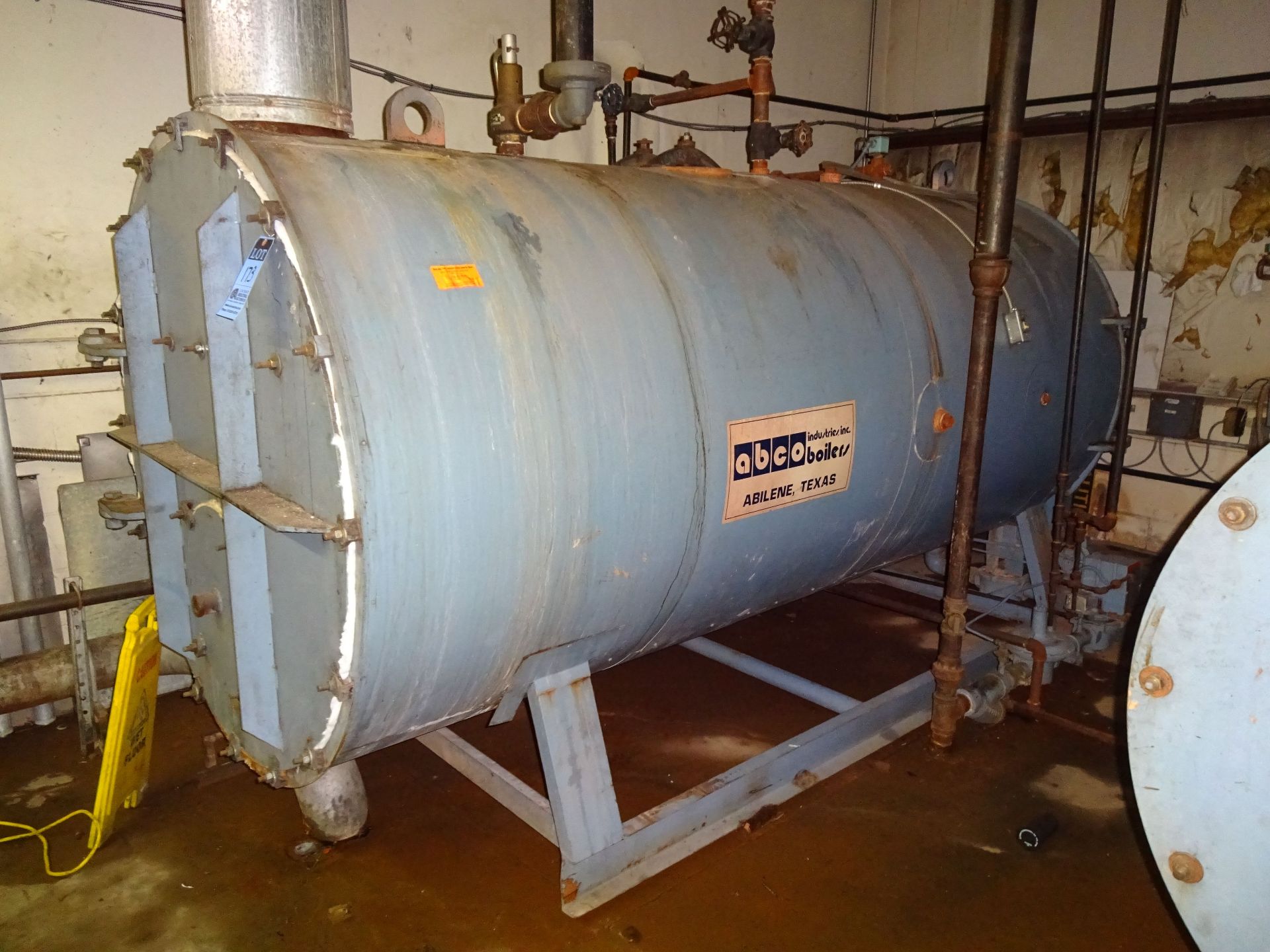 **100 HP ABCO INDUSTRIES INC. MODEL 100-RD NATURAL GAS FIRED STEAM BOILER; S/N 8738, 150 PSI WORKING
