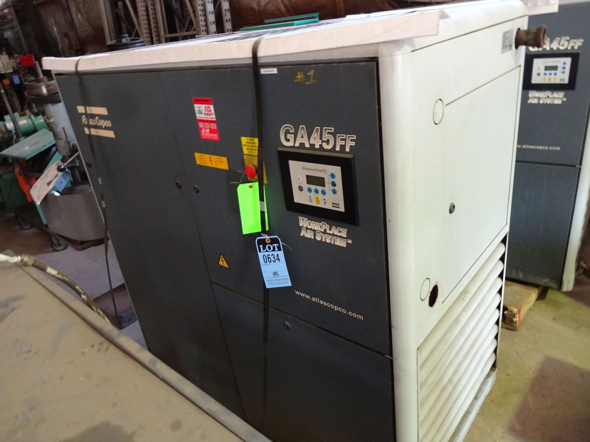 60 HP ATLAS COPCO MODEL GA45FF ENCLOSED AIR COMPRESSOR; S/N A11381345 (NEW 2002) -------- INDUSTRIAL