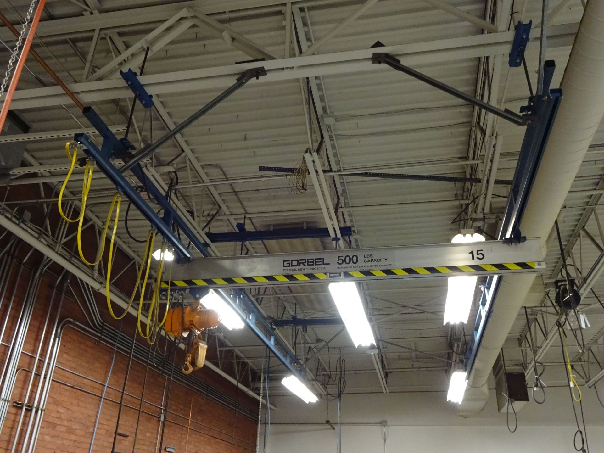 500 LB. X 20' GORBEL CEILING HUNG OVERHEAD CRANE WITH 500 LB. INGERSOLL RAND ELECTRIC CHAIN HOIST