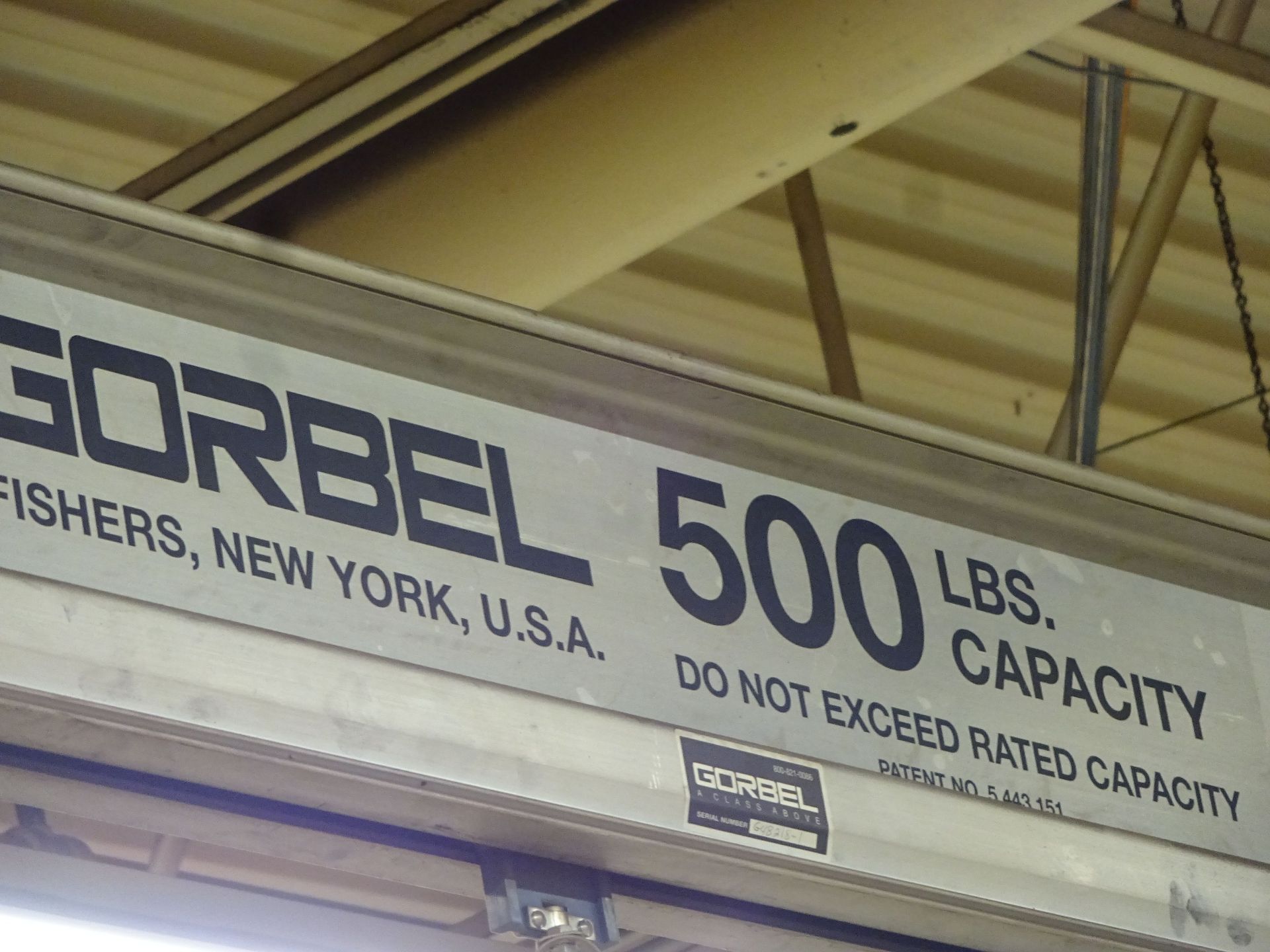 500 LB. X 31' (APPROX.) GORBEL 2-SPAN CEILING HUNG OVERHEAD CRANE WITH 500 LB. HARRINGTON ELECTRIC - Image 4 of 11