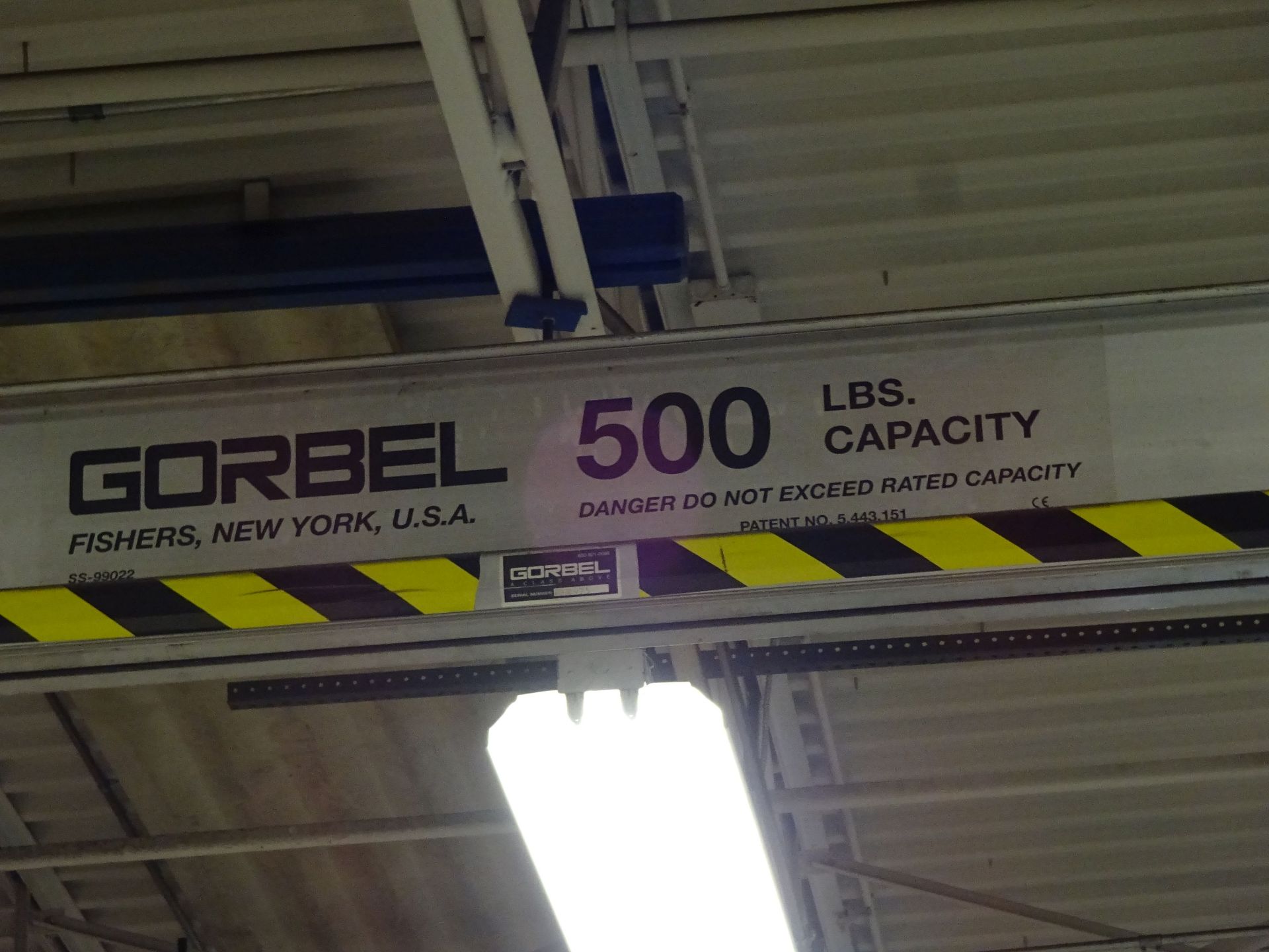 500 LB. X 20' GORBEL CEILING HUNG OVERHEAD CRANE WITH 500 LB. INGERSOLL RAND ELECTRIC CHAIN HOIST - Image 3 of 4