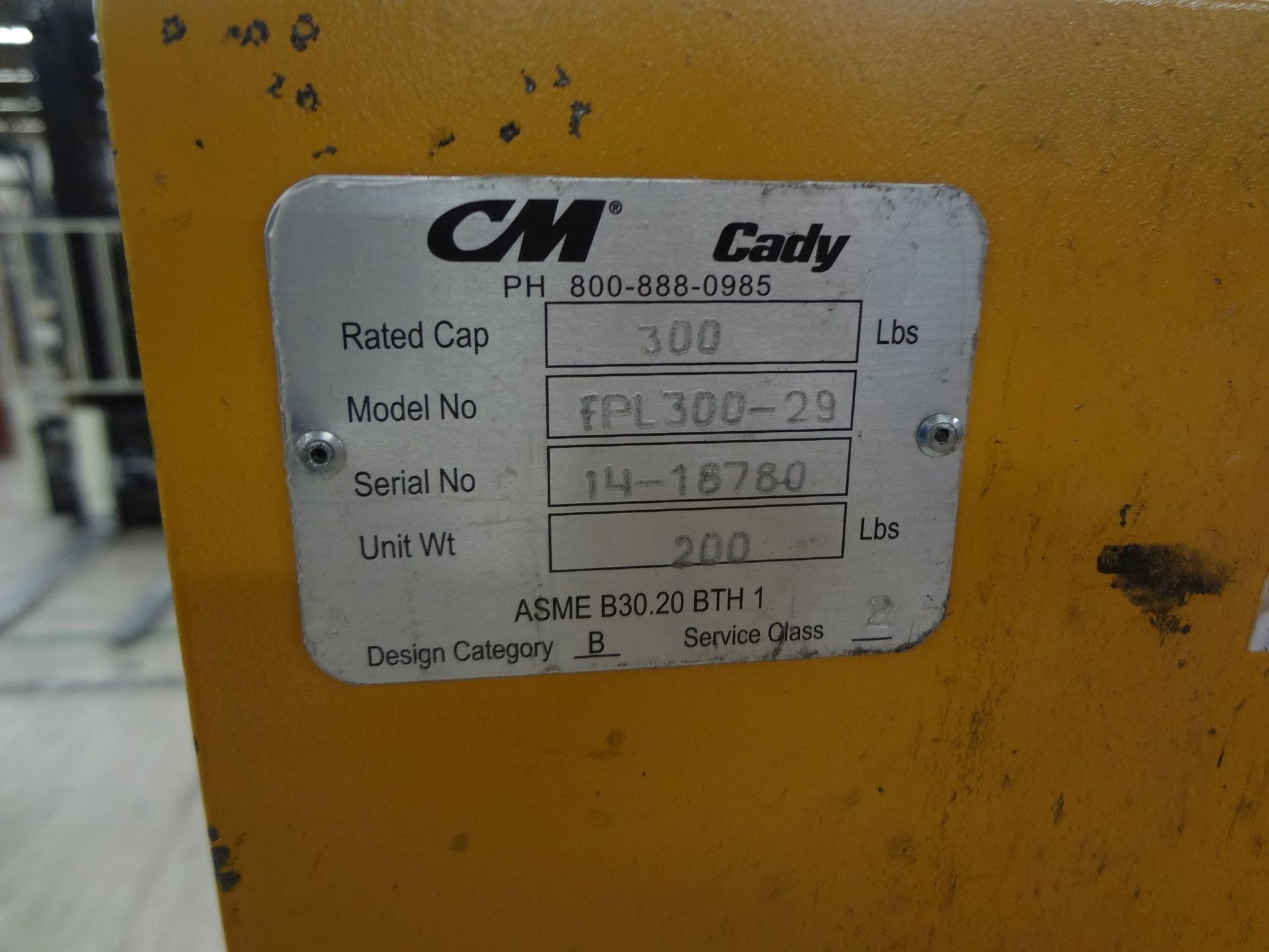 300 LB. CM CADY FIXED FORK CRANE TYPE PALLET LIFTER - Image 2 of 2