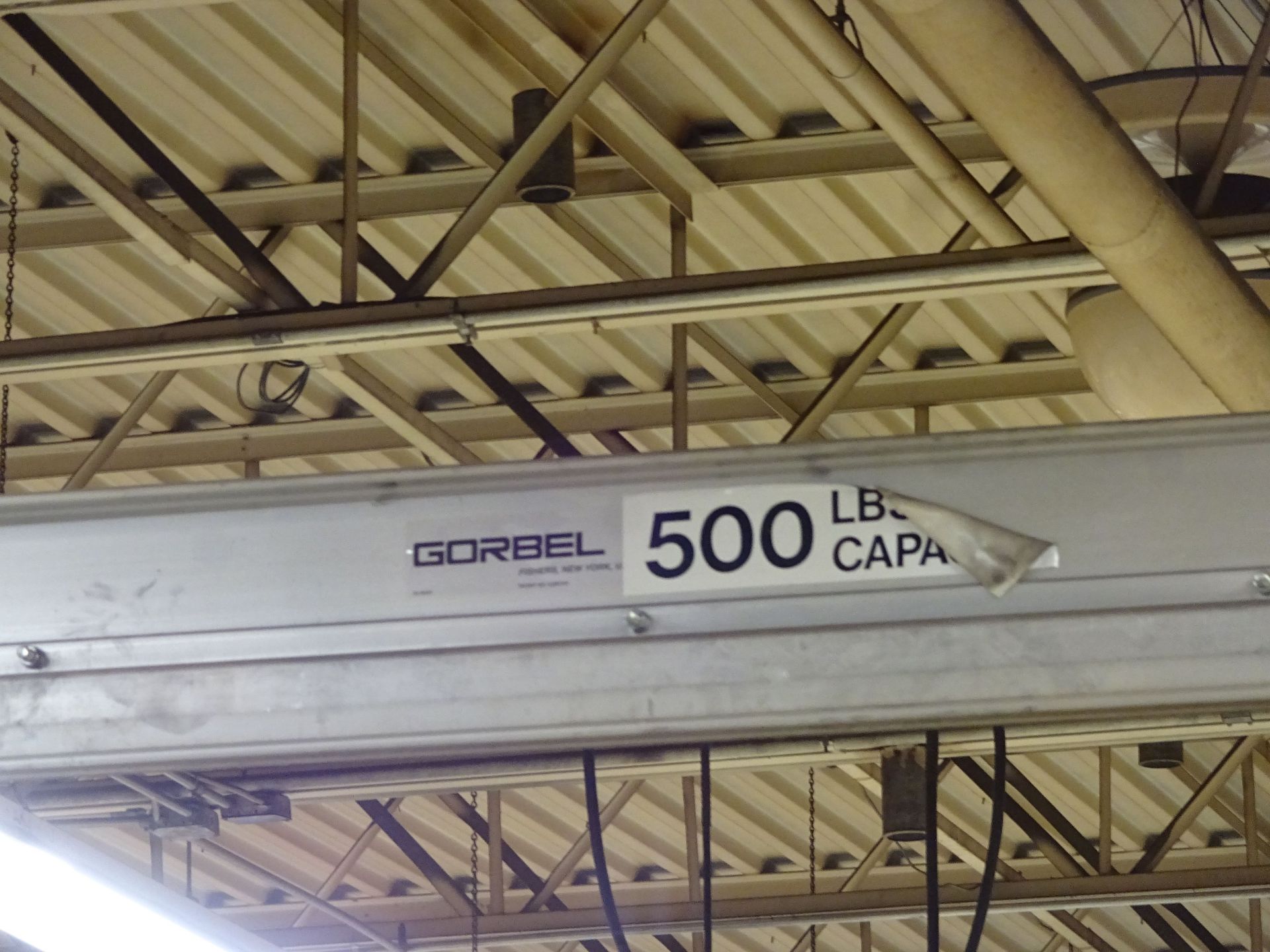 500 LB. X 40' (APPROX.) GORBEL CEILING HUNG OVERHEAD CRANE WITH 500 LB. HARRINGTON ELECTRIC CHAIN - Image 2 of 5