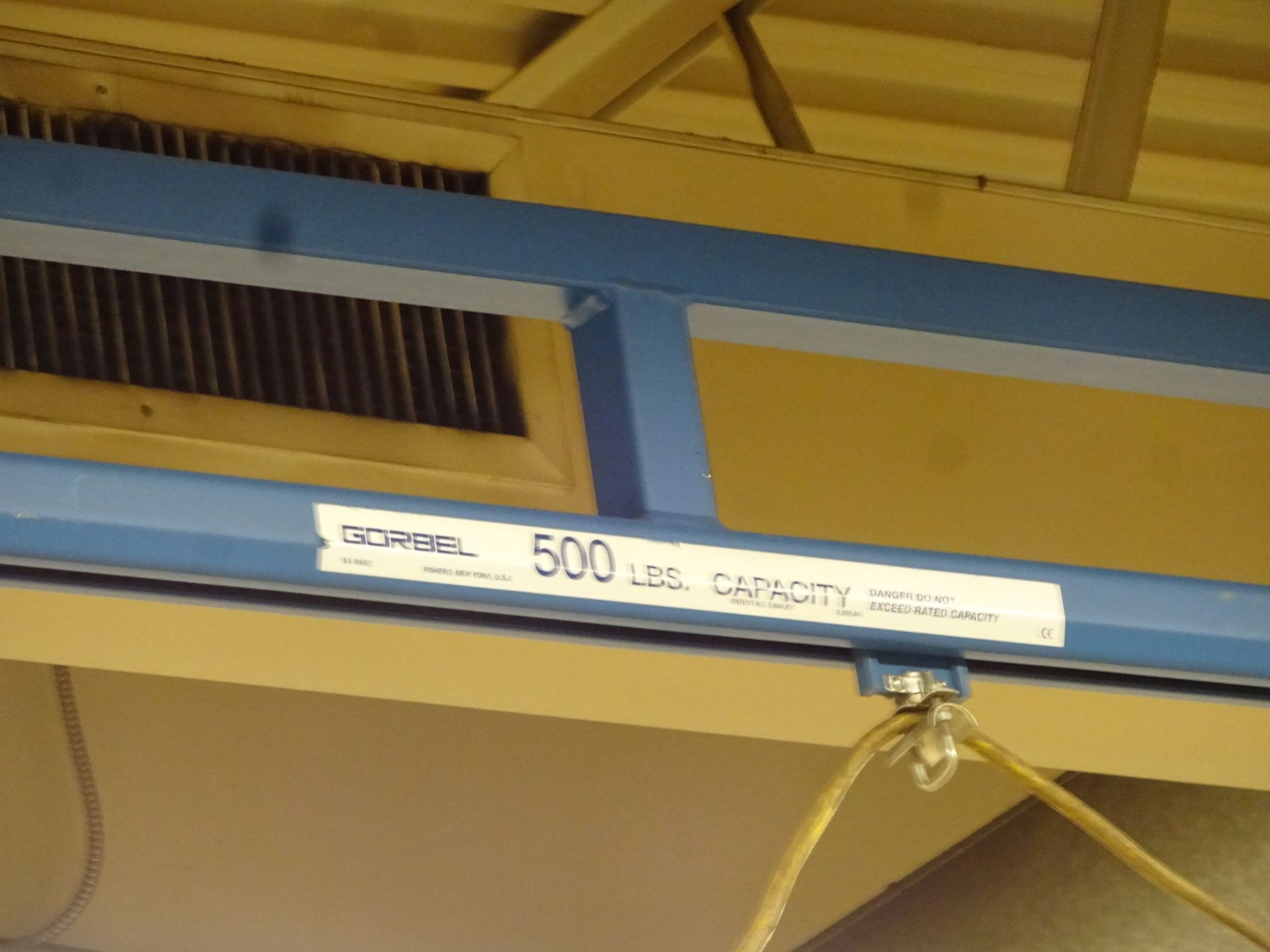500 LB. X 15' (APPROX.) GORBEL CEILING HUNG OVERHEAD CRANE WITH 500 LB. CM ELECTRIC CHAIN HOIST - Image 2 of 4
