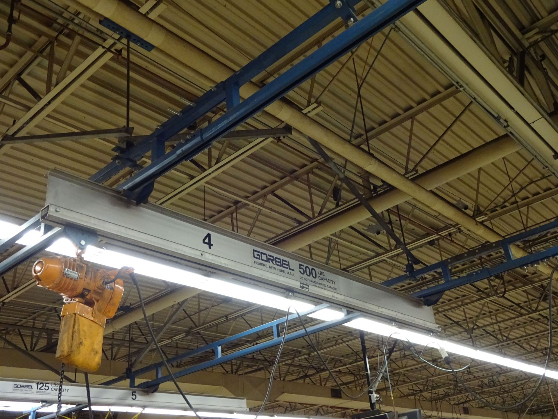 500 LB. X 31' (APPROX.) GORBEL 2-SPAN CEILING HUNG OVERHEAD CRANE WITH 500 LB. HARRINGTON ELECTRIC - Image 2 of 11