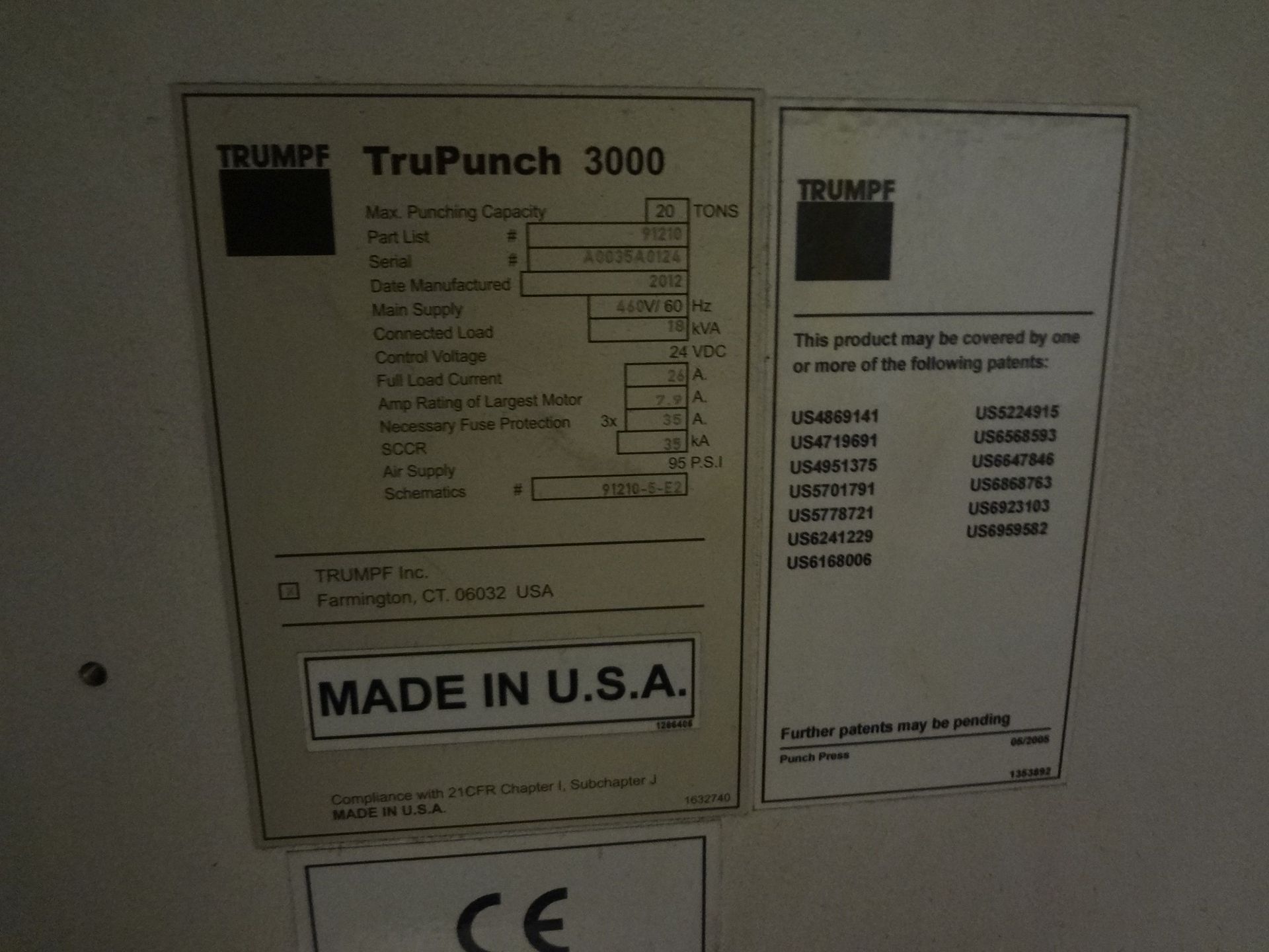 20 TON TRUMPF TRUPUNCH 3000 SINGLE END CNC PUNCH; S/N A0035A0124, (20) STATIONS WITH (3) SHEET - Image 13 of 17