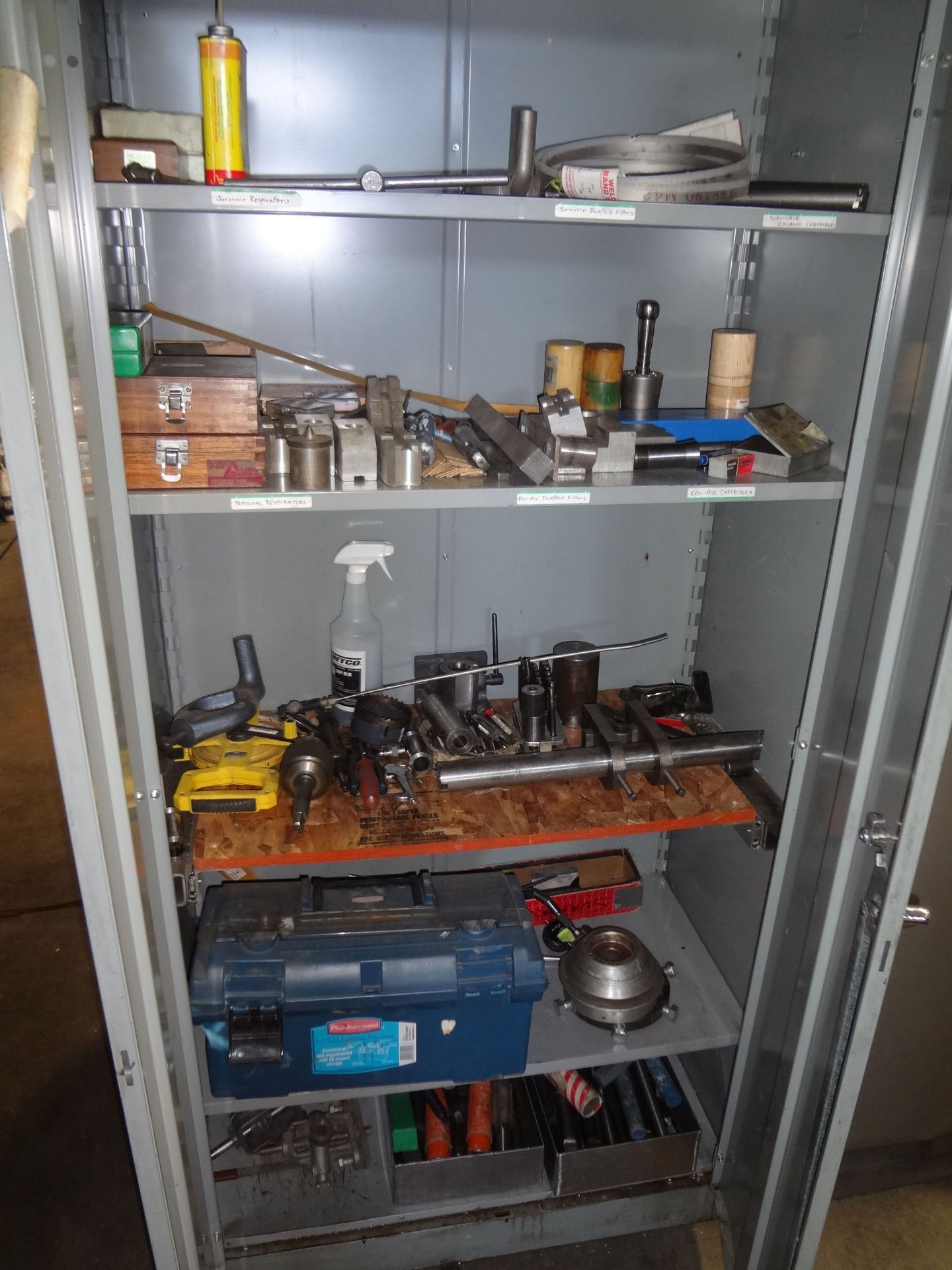 TWO-DOOR STORAGE CABINETS AND CONTENTS WITH WELDING SUPPLIES, TOOLROOM RELATED ITEMS - Image 2 of 4