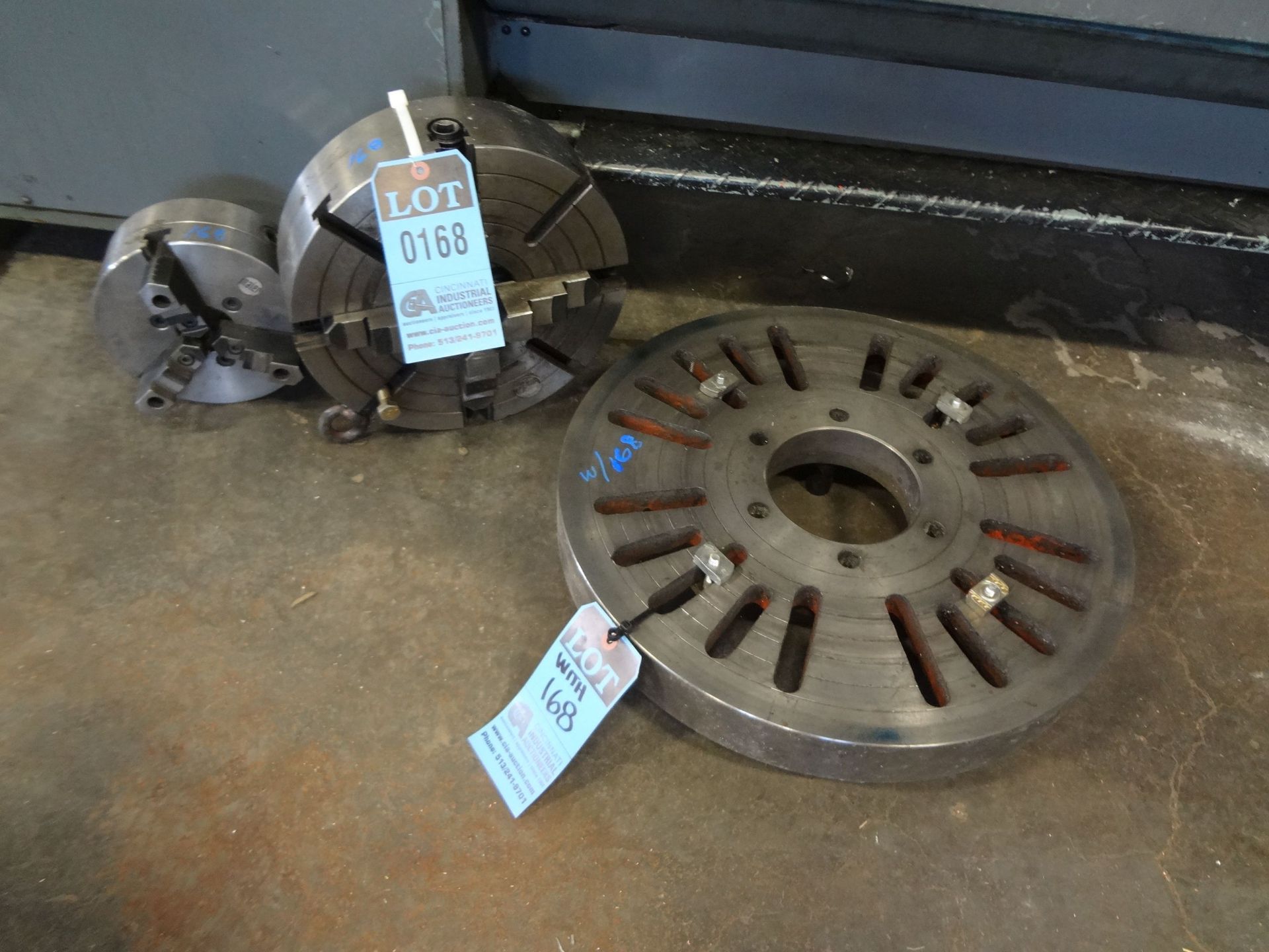 12" FOUR-JAW CHUCK WITH 8" 3-JAW CHUCK AND 20" FACE PLATE