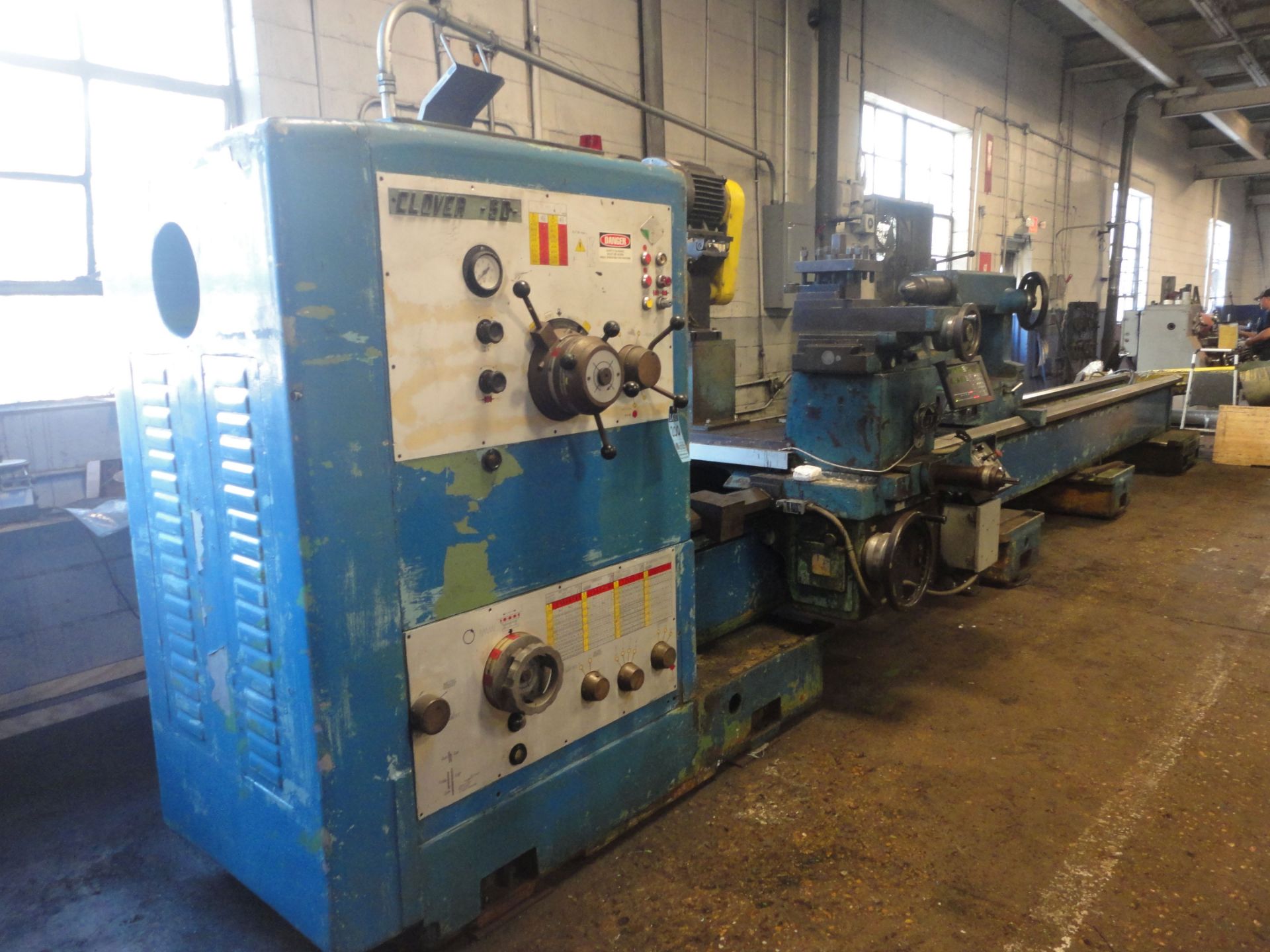 58" X 230" CLOVER MODEL 50 GEARED HEAD ENGINE LATHE; S/N B790304, 43" SWING OVER CROSS SLIDE, 20"