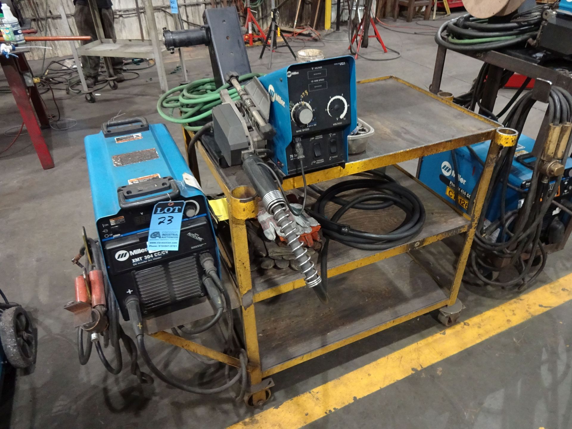 MILLER XMT-304 WELDER WITH MODEL 70 SERIES WIRE FEED - LOADING CHARGE DUE TO INDUSTRIAL SERVICES AND