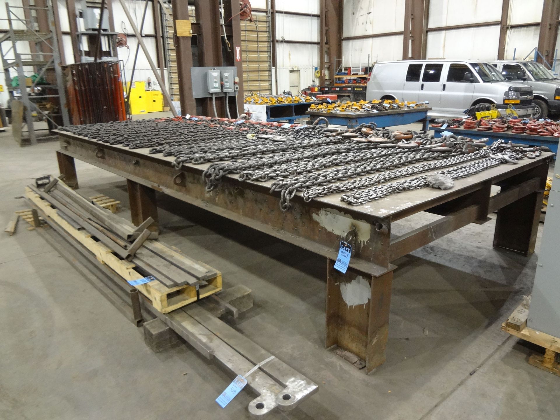 96 1/2" W X 241"L X 36"H X 3/8" THICK STEEL TOP PLATE SHOP FABRICATED WELDED STEEL FRAME LAY-OUT