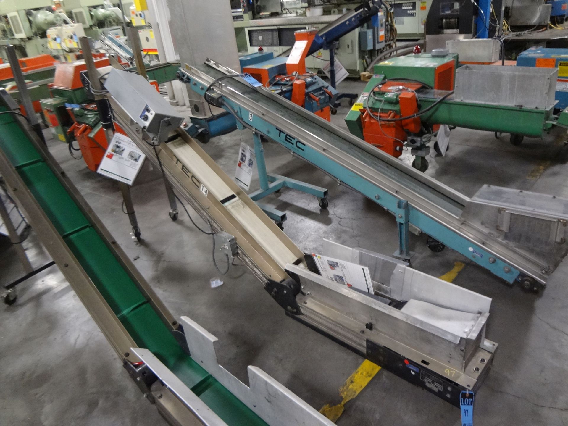 6" X 108" TEC MODEL HI626 HORIZONTAL TO INCLINED CLEATED BELT CONVEYOR; S/N 91-1126-2, 120 VOLT