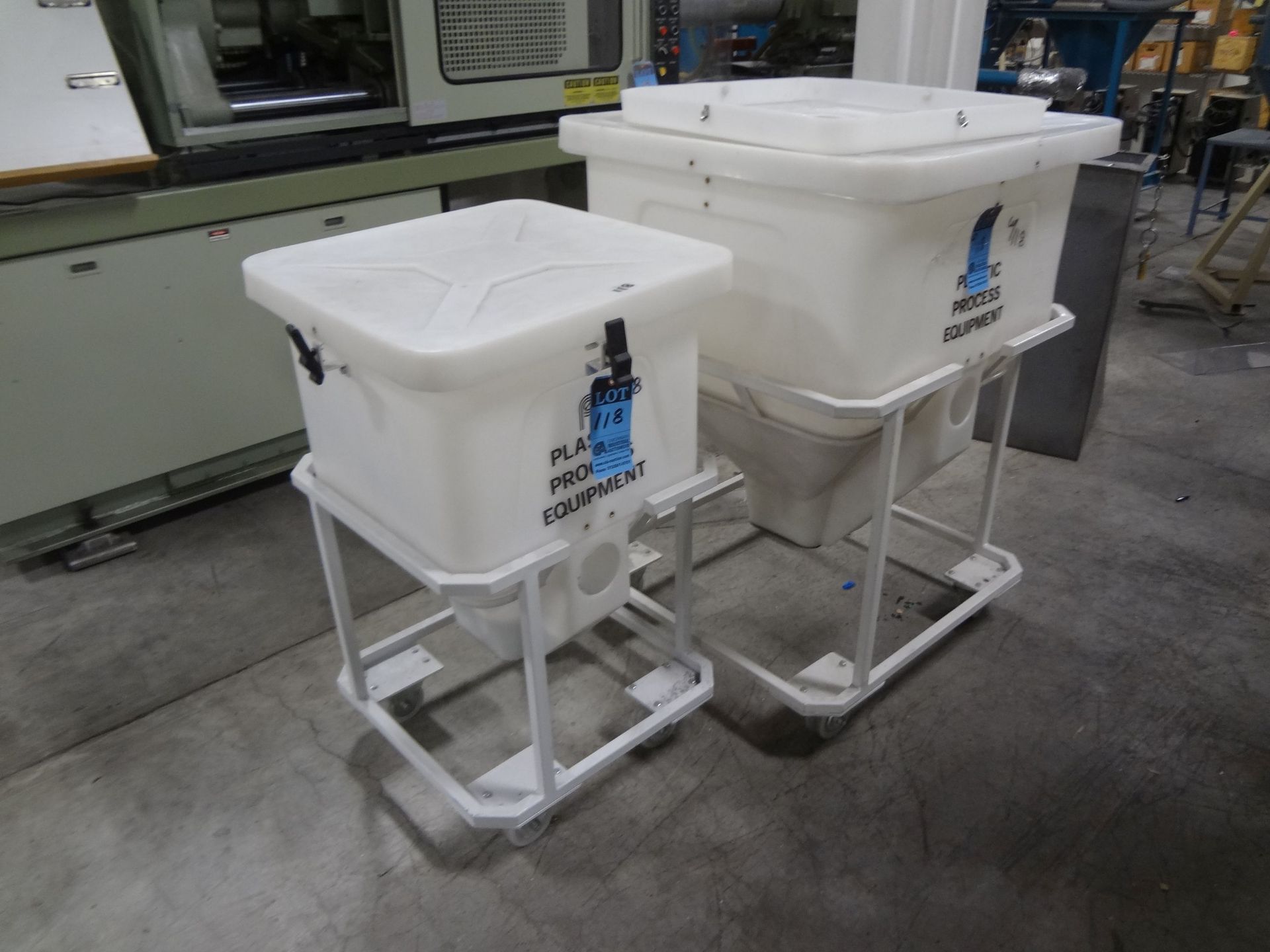 (LOT) OF (2) PLASTIC PROCESS EQUIPMENT POLY BINS