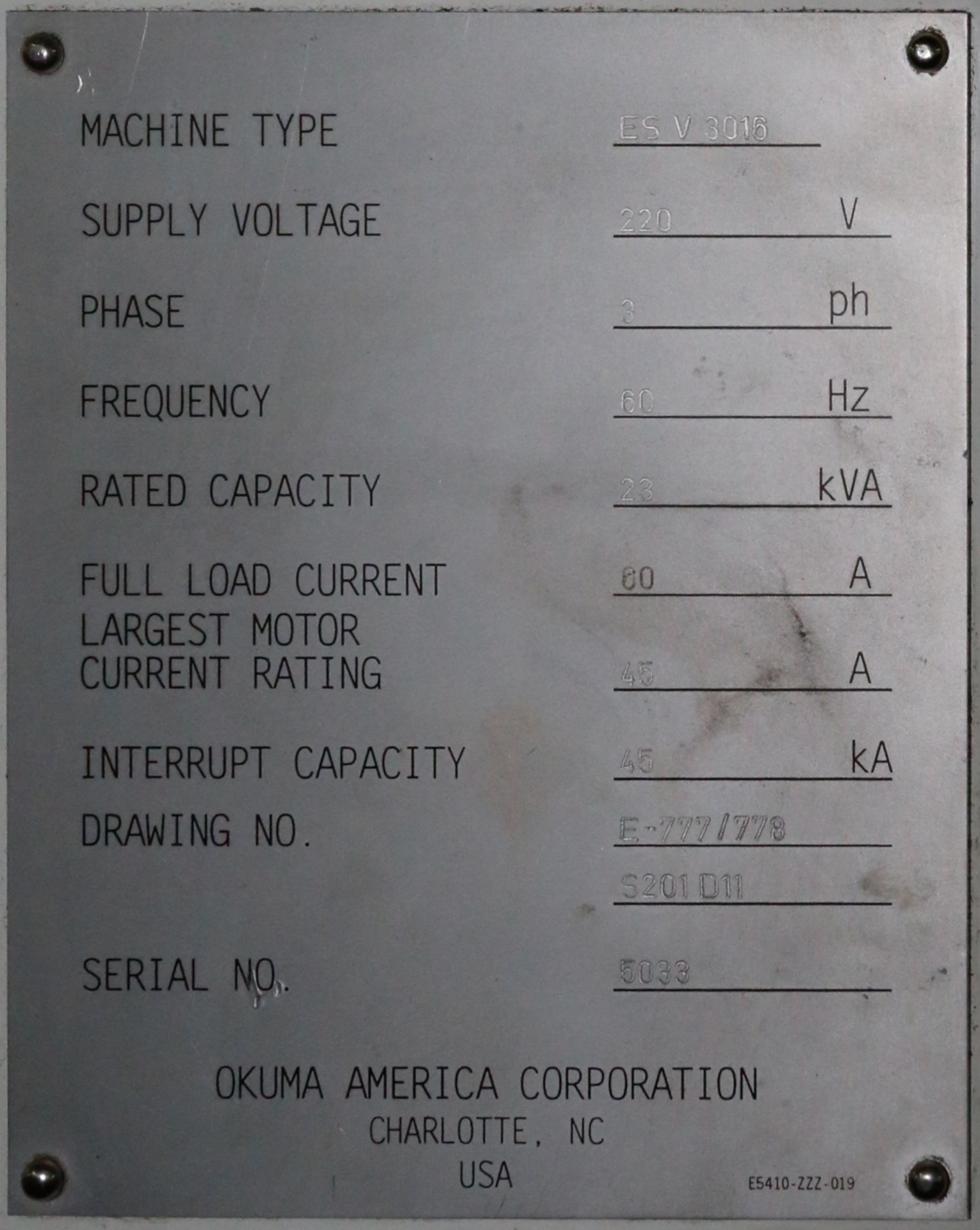 OKUMA VERTICAL MACHINING CENTER MOD. ES-V3016, OKUMA OSP10M CONTROL, 220V S/N: 5022 (LATE DELIVERY) - Bild 7 aus 8