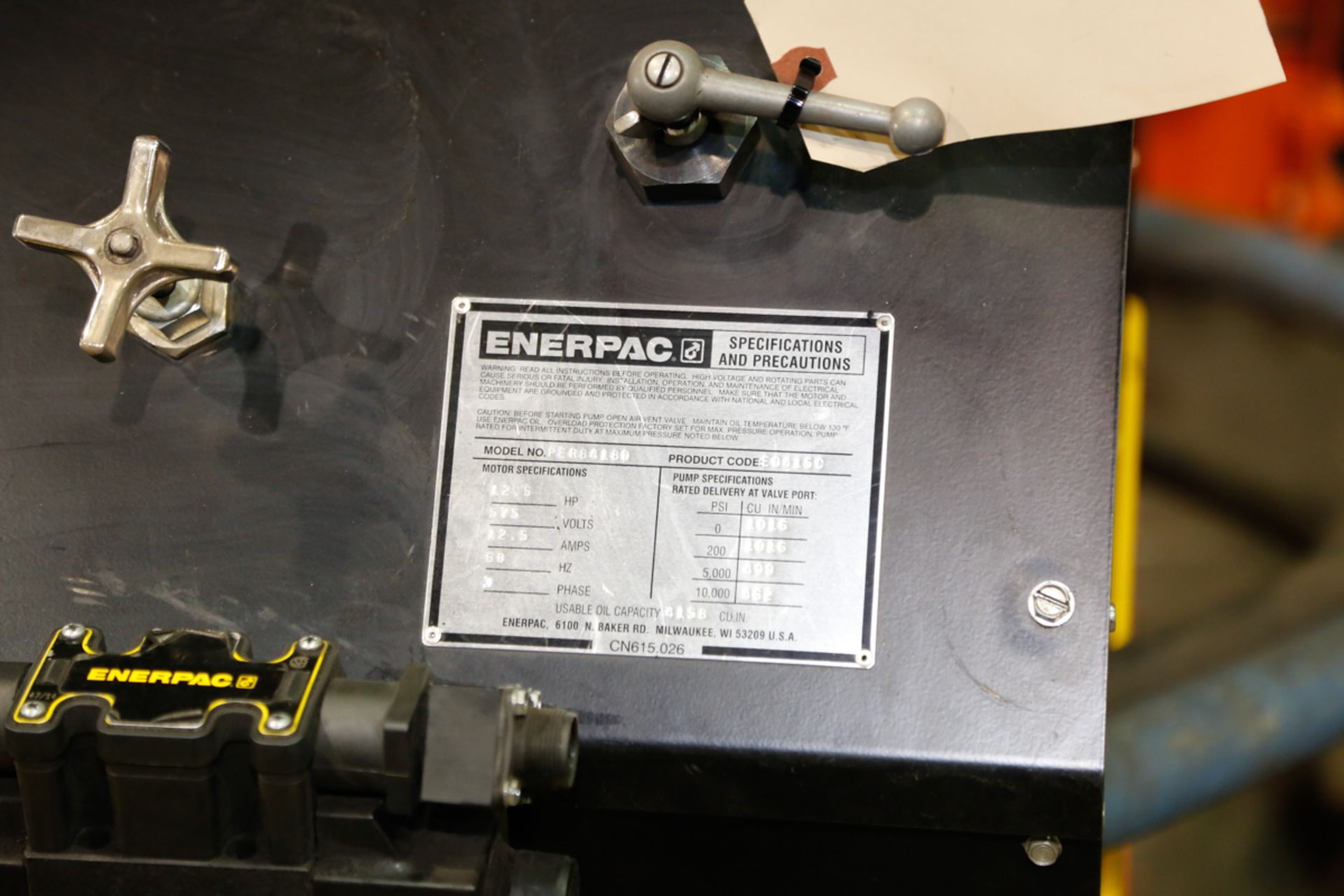 ENERPAC HUGH PRESSURE HYDRAULIC POWER UNIT MOD. PER8418D, 12.5 HP, 575 VOLTS - Image 3 of 4