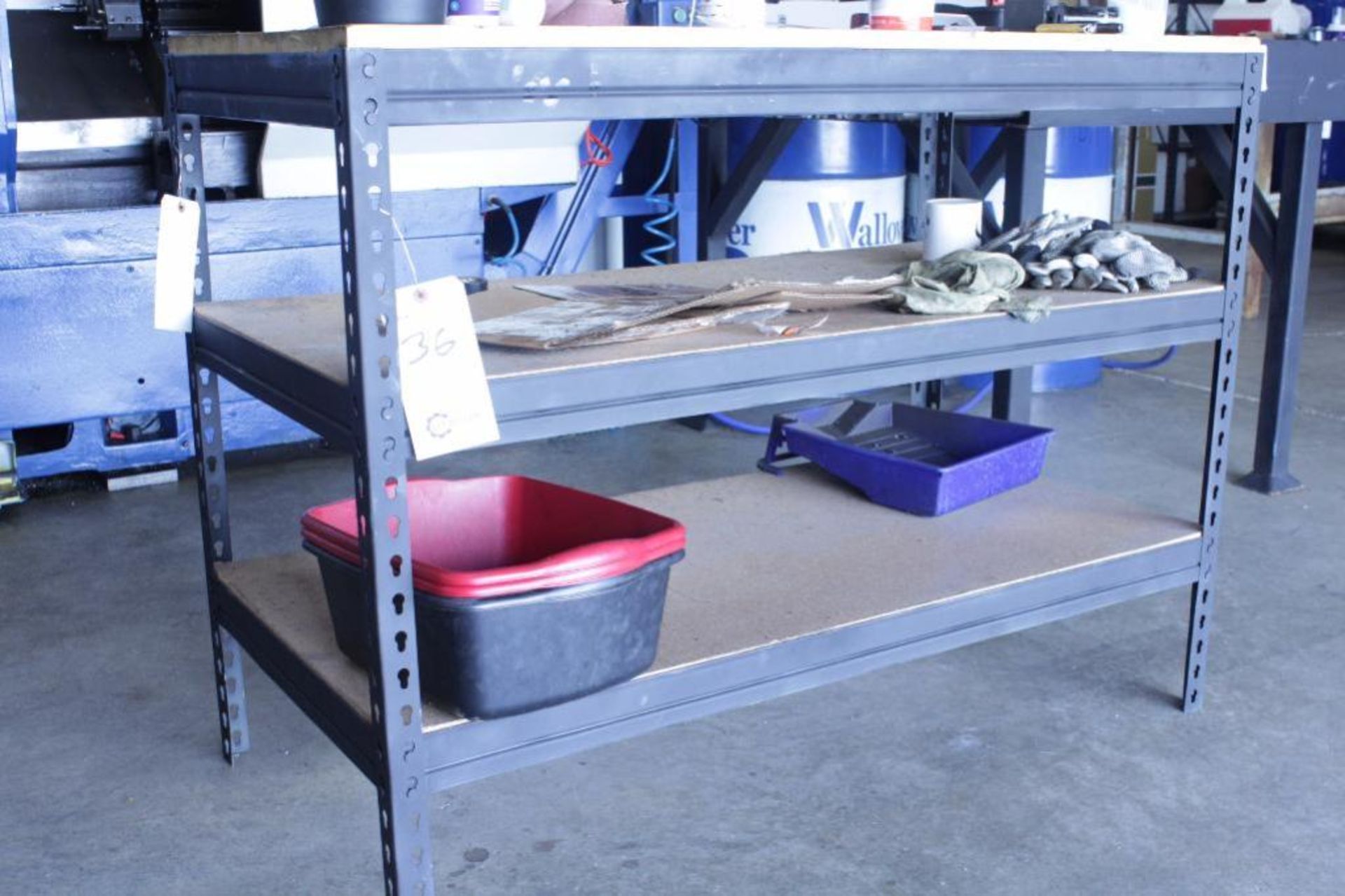 Workbench/shelf w/ wood top, Size: 48"W X 24"D X 37"H